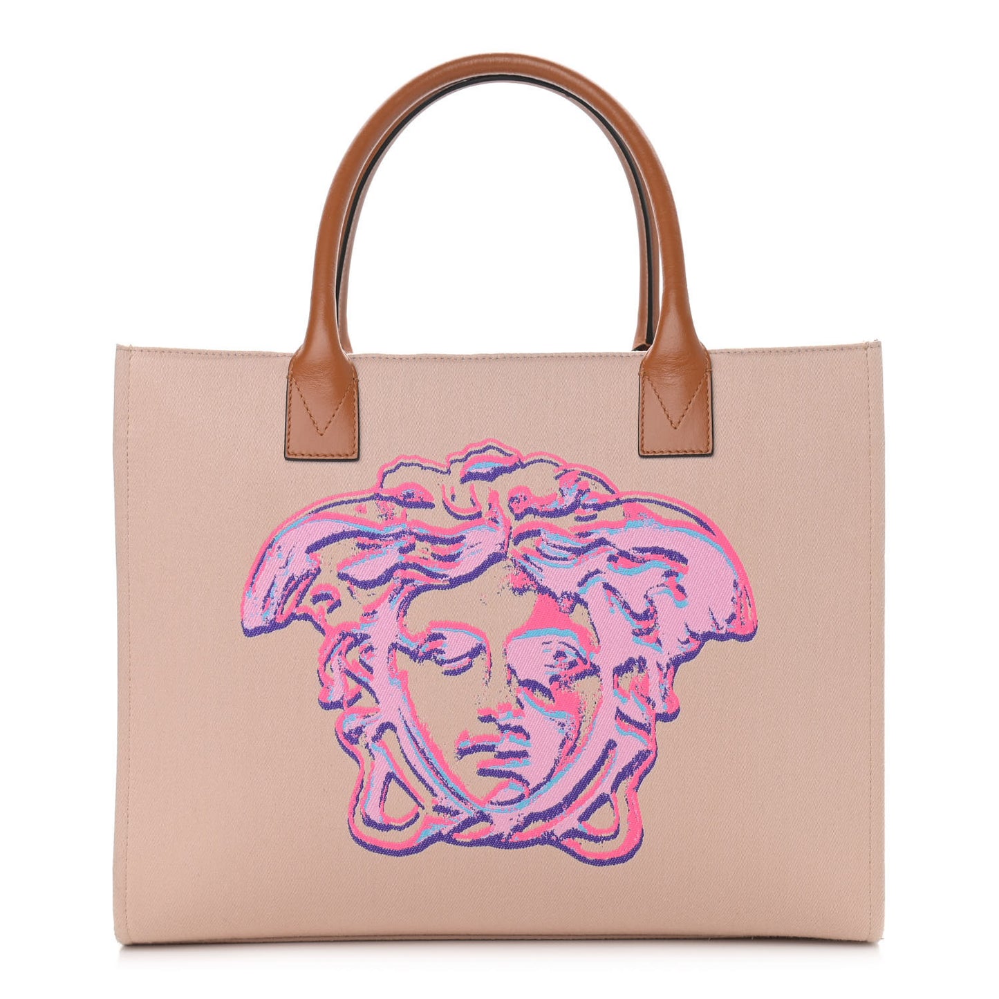 Canvas Calfskin Large Medusa Pop Cabas Tote Beige