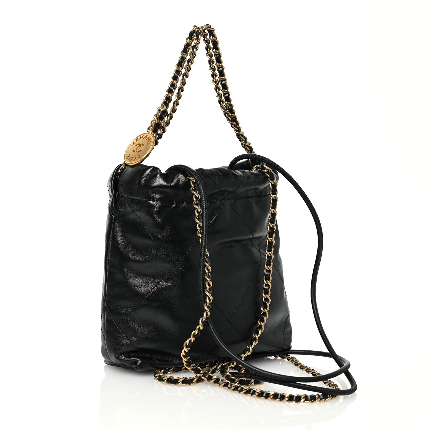 Shiny Calfskin Quilted Mini Chanel 22 Black