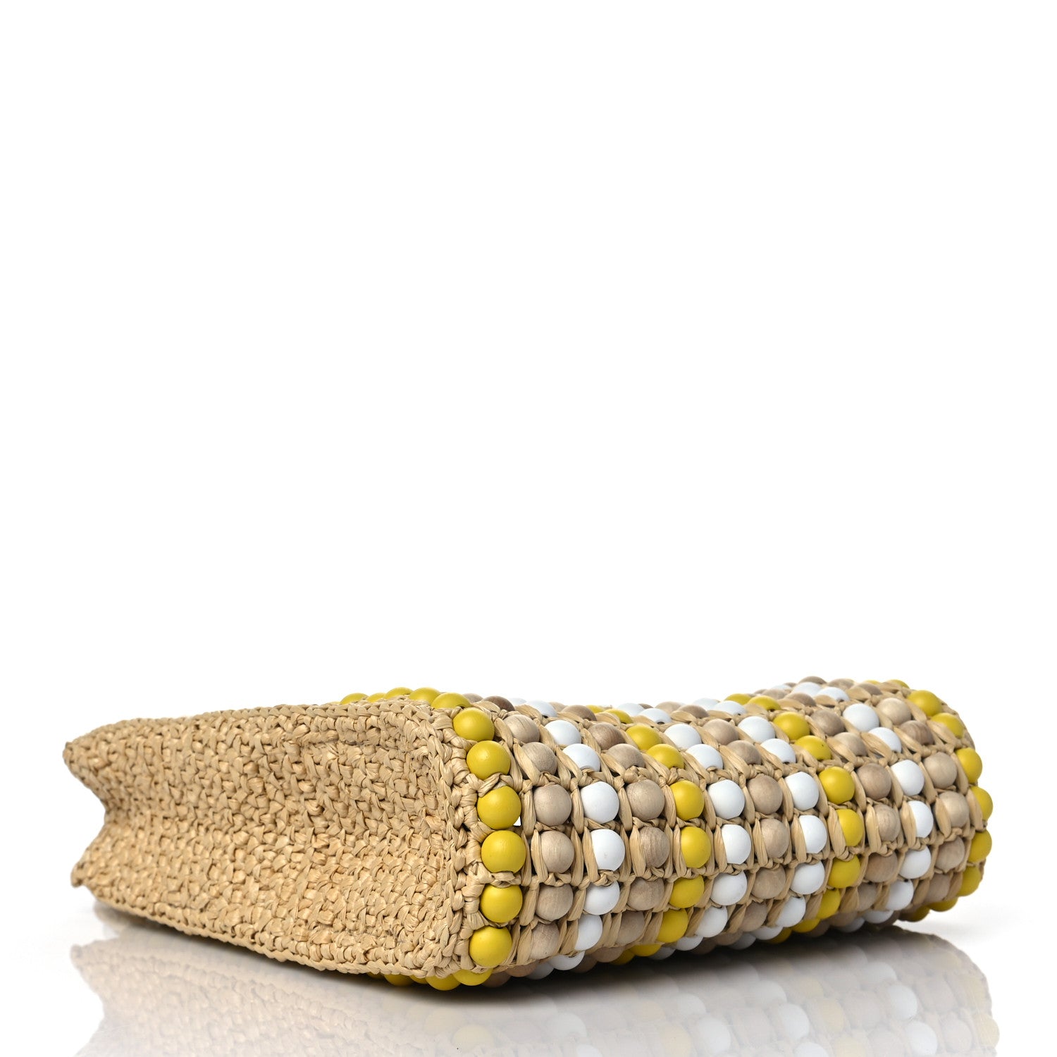 Prada Raffia Wood Bead Embroidered Logo Tote Bag Naturale 4 of 9