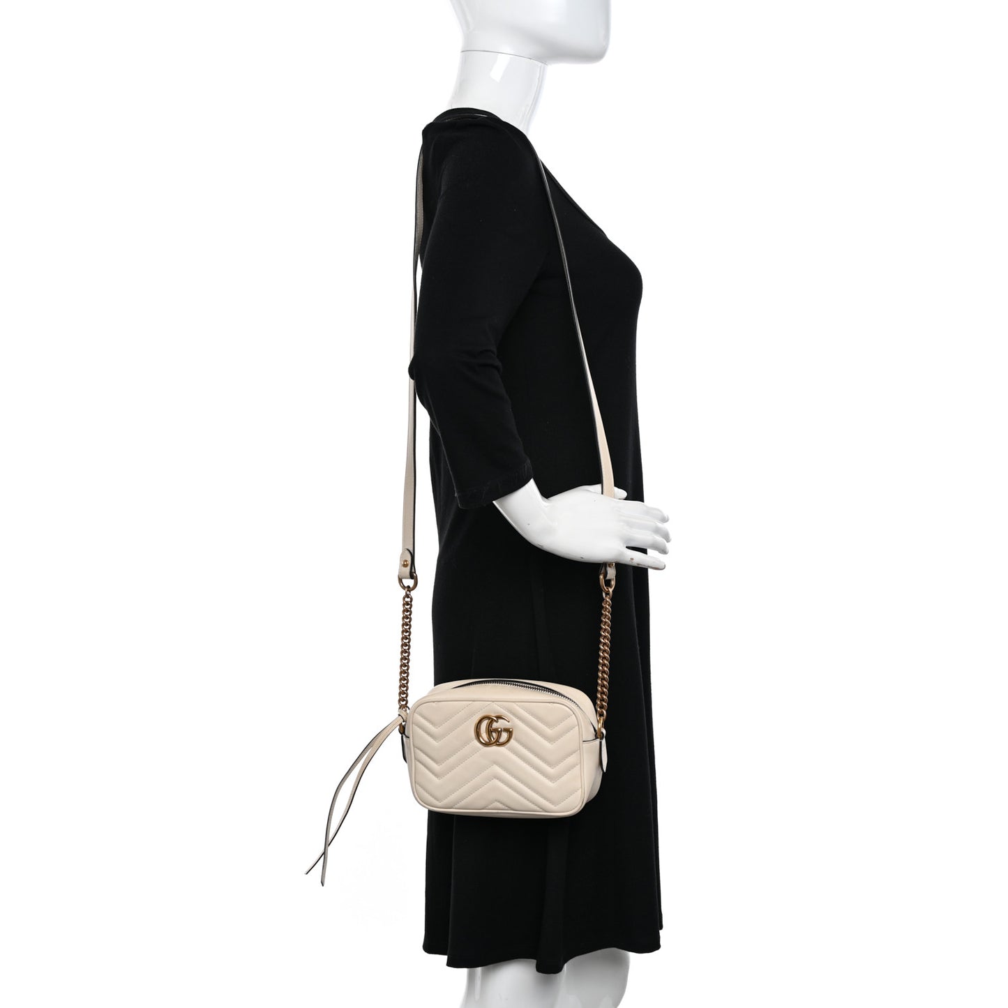 Calfskin Matelasse Mini GG Marmont Chain Shoulder Bag White