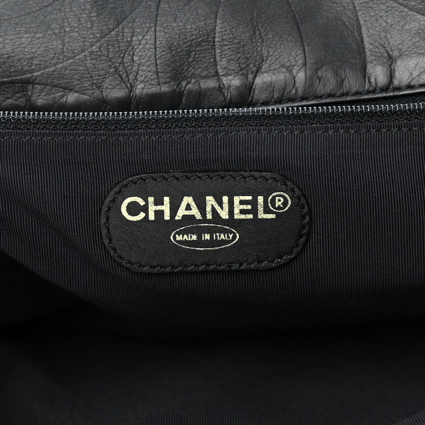 Calfskin Embossed CC Messenger Bag Black
