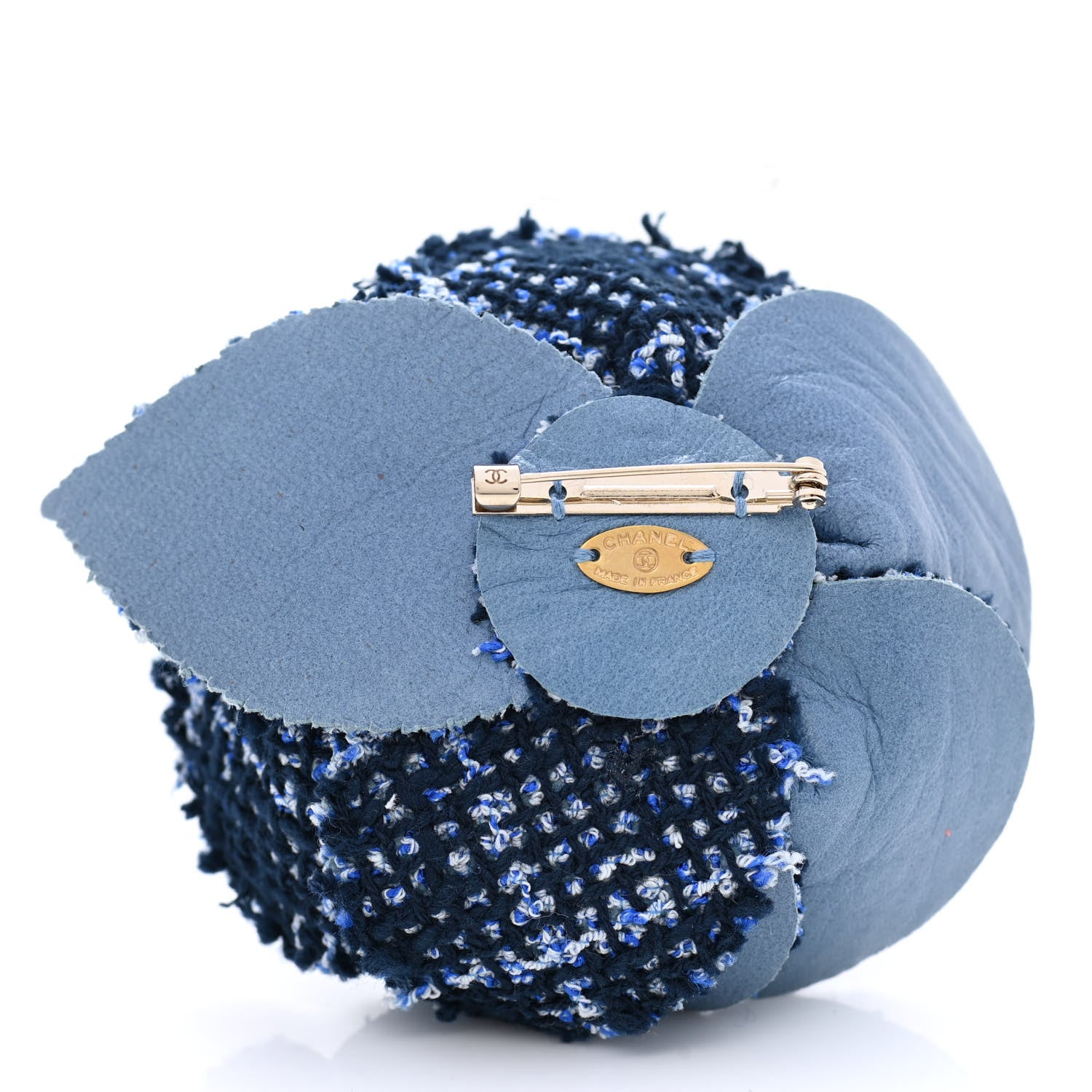 Chanel Tweed Lambskin Camellia Pearl Brooch Navy Black White 3 of 5