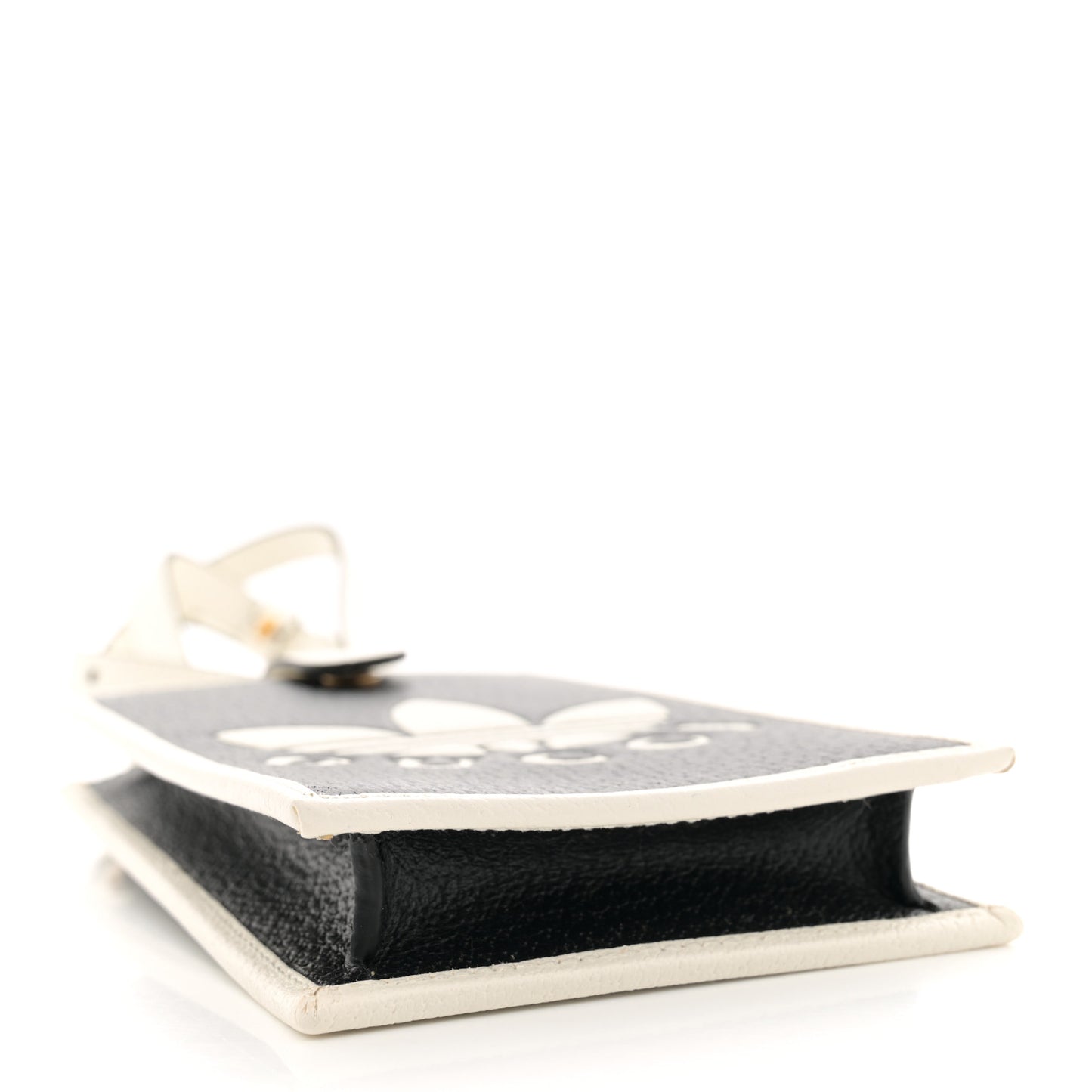 X ADIDAS Textured Dollar Calfskin Trefoil Embossed Phone Crossbody Bag Black Off White