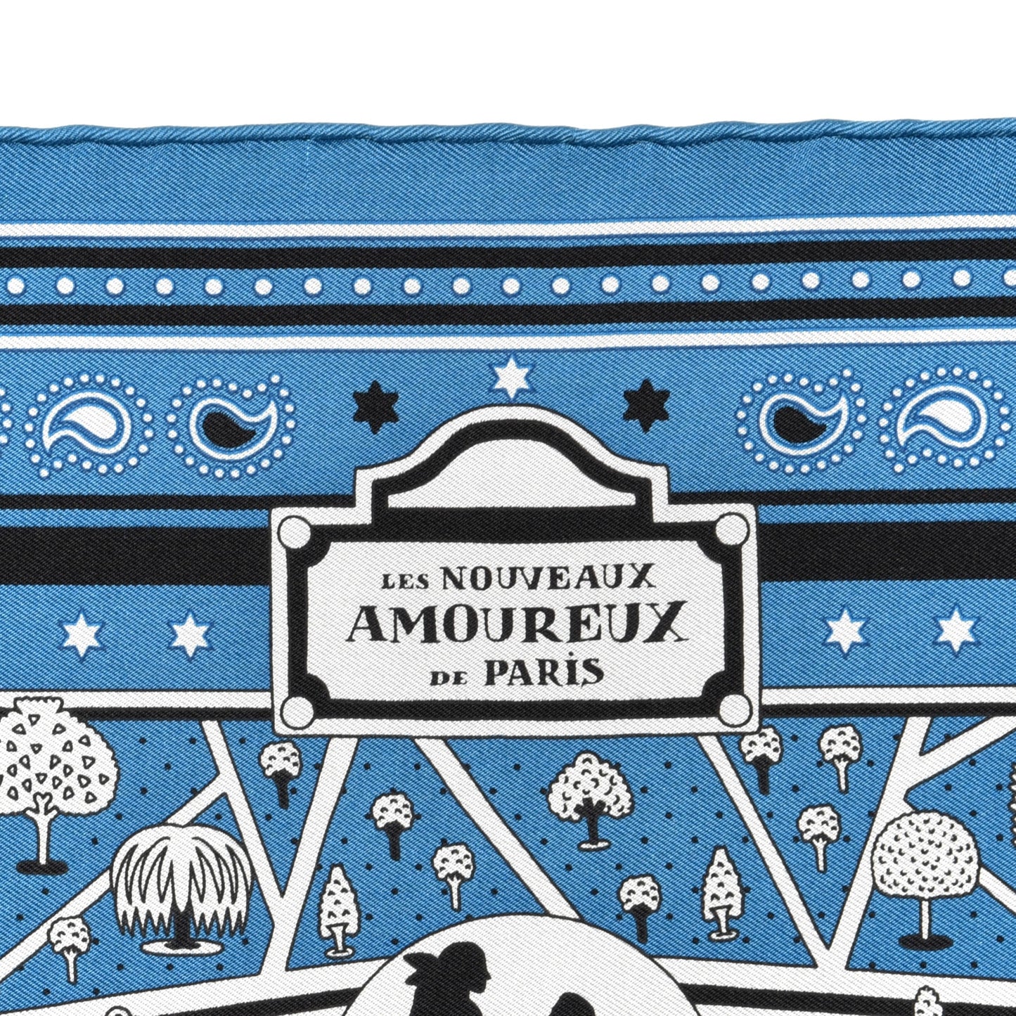 Silk Les Nouveaux Amoureux de Paris Bandana Scarf 55 Bleu Canard Black Gris