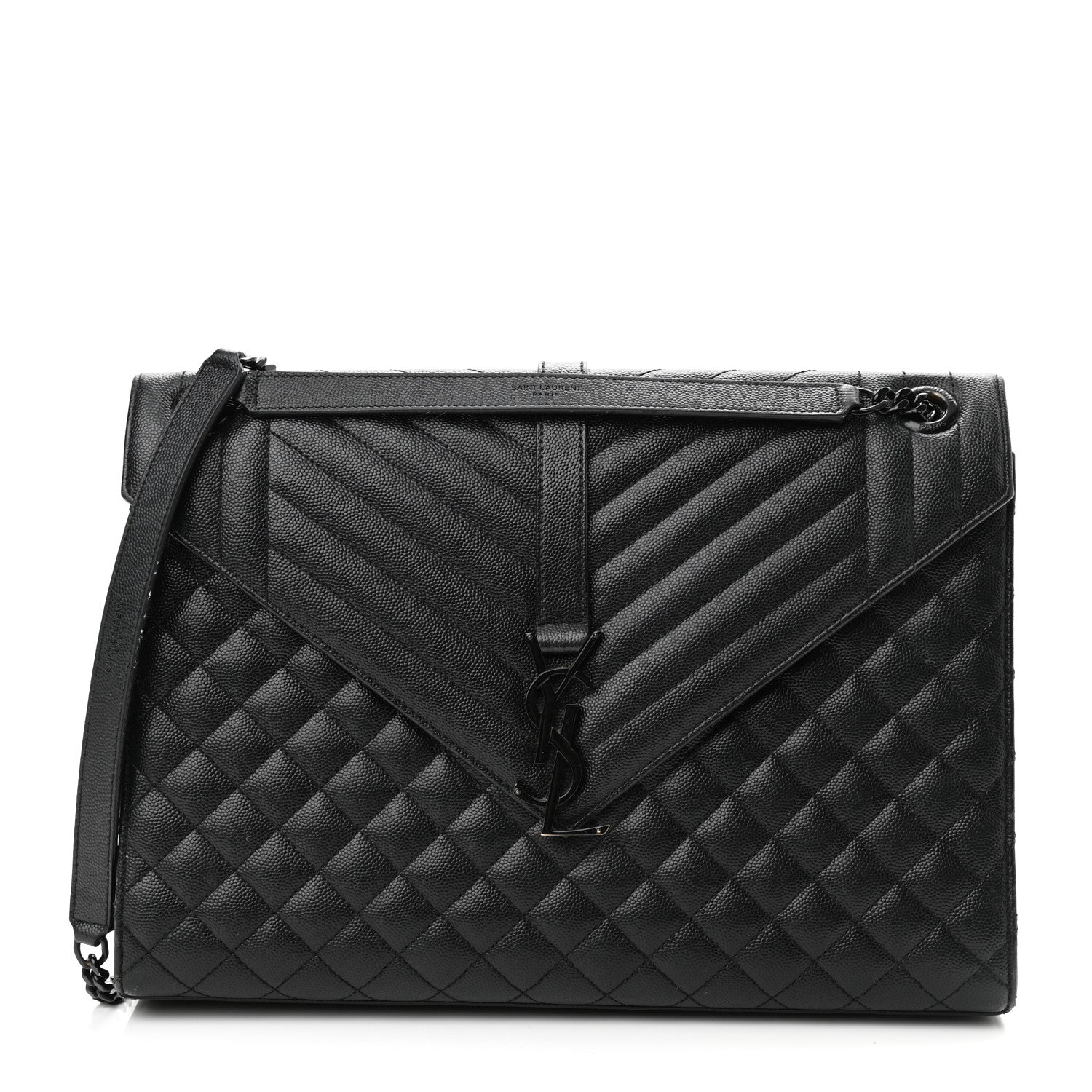 Saint Laurent Grain De Poudre Textured Mixed Matelasse Large Triquilt Monogram Monochrome Satchel Black 1 of 16