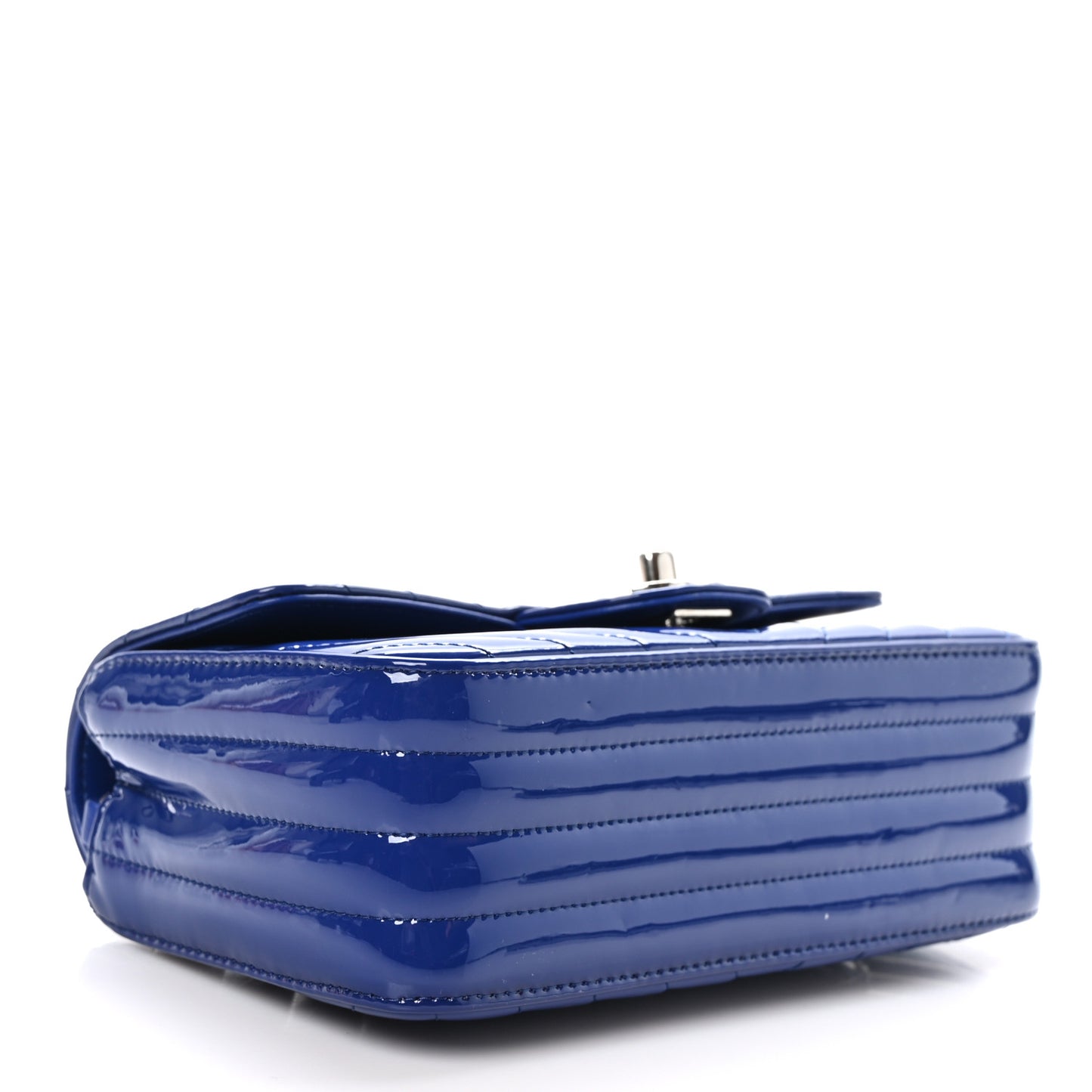 Patent Calfskin Chevron Quilted Mini Rectangular Flap Blue