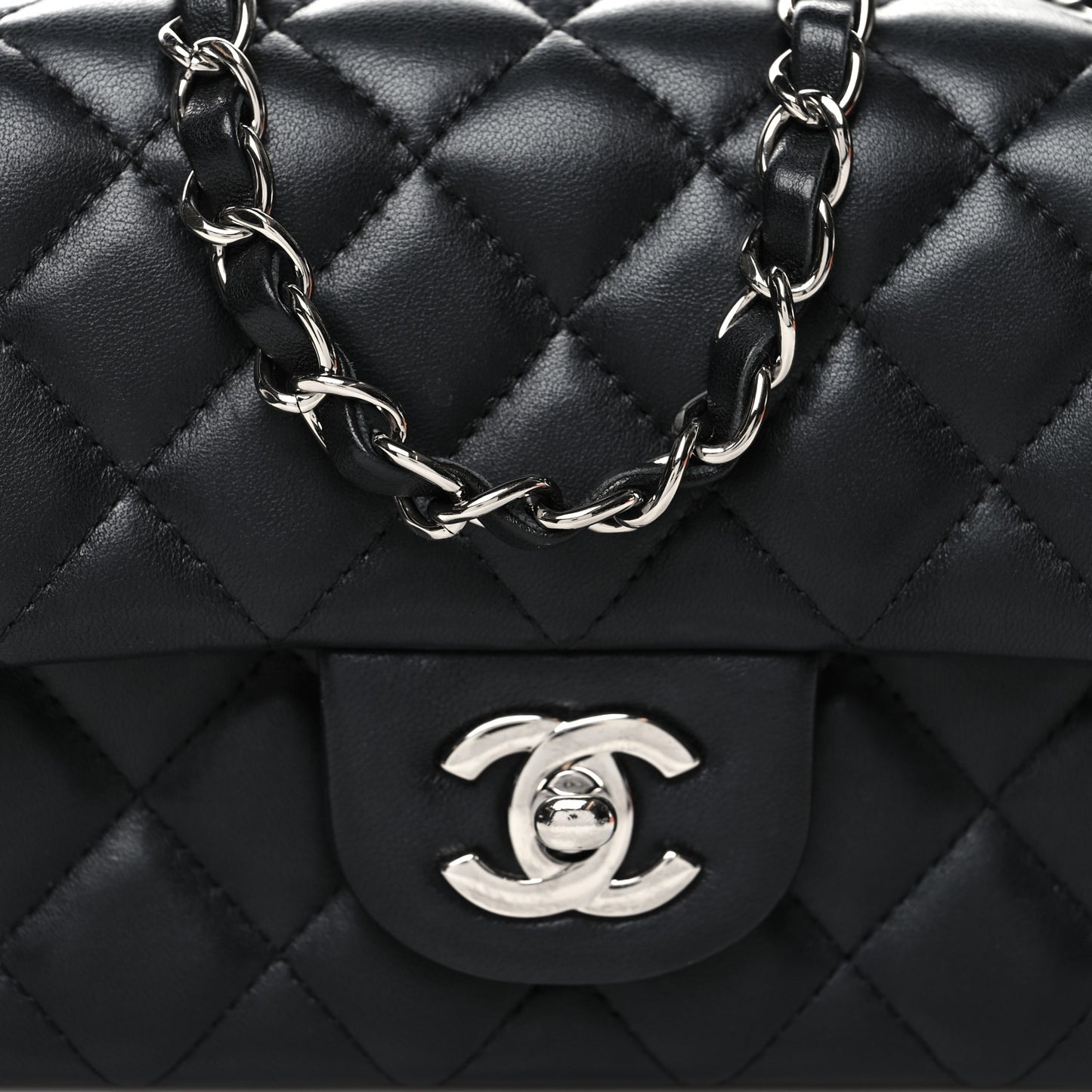 Lambskin Quilted Mini Rectangular Flap Black