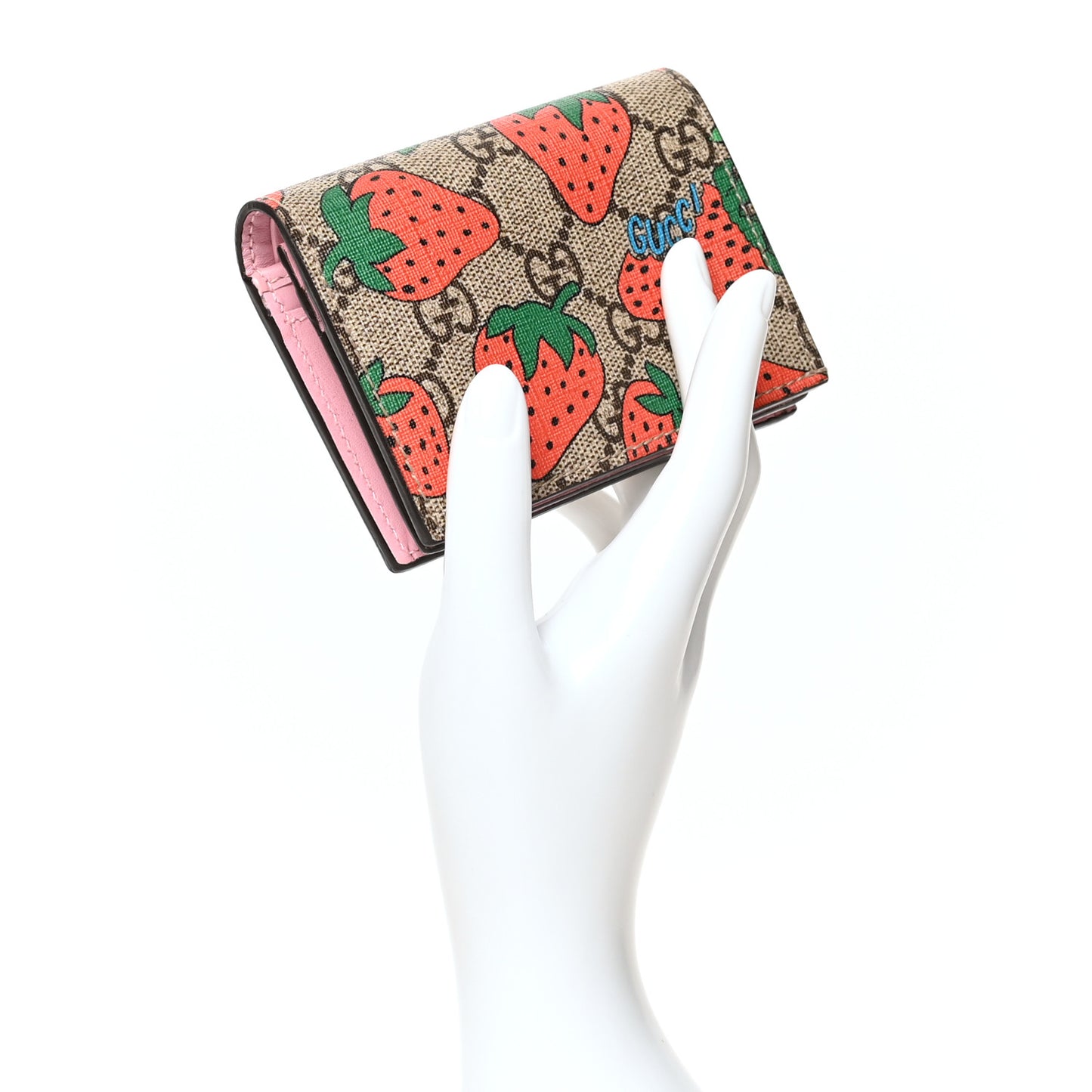 GG Supreme Monogram Strawberry Card Case