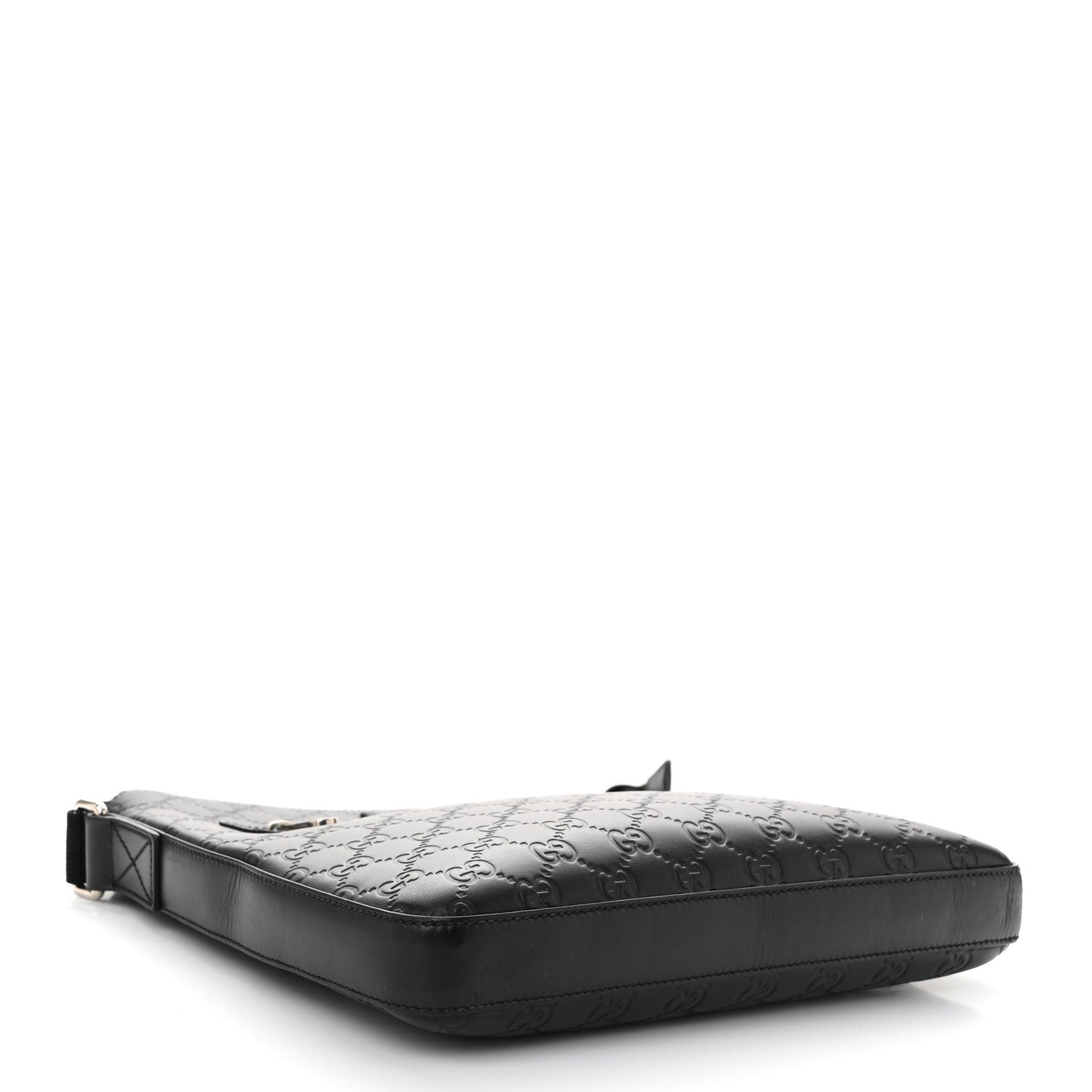 Gucci Guccissima Signature Medium Flat Messenger Bag Black 4 of 10