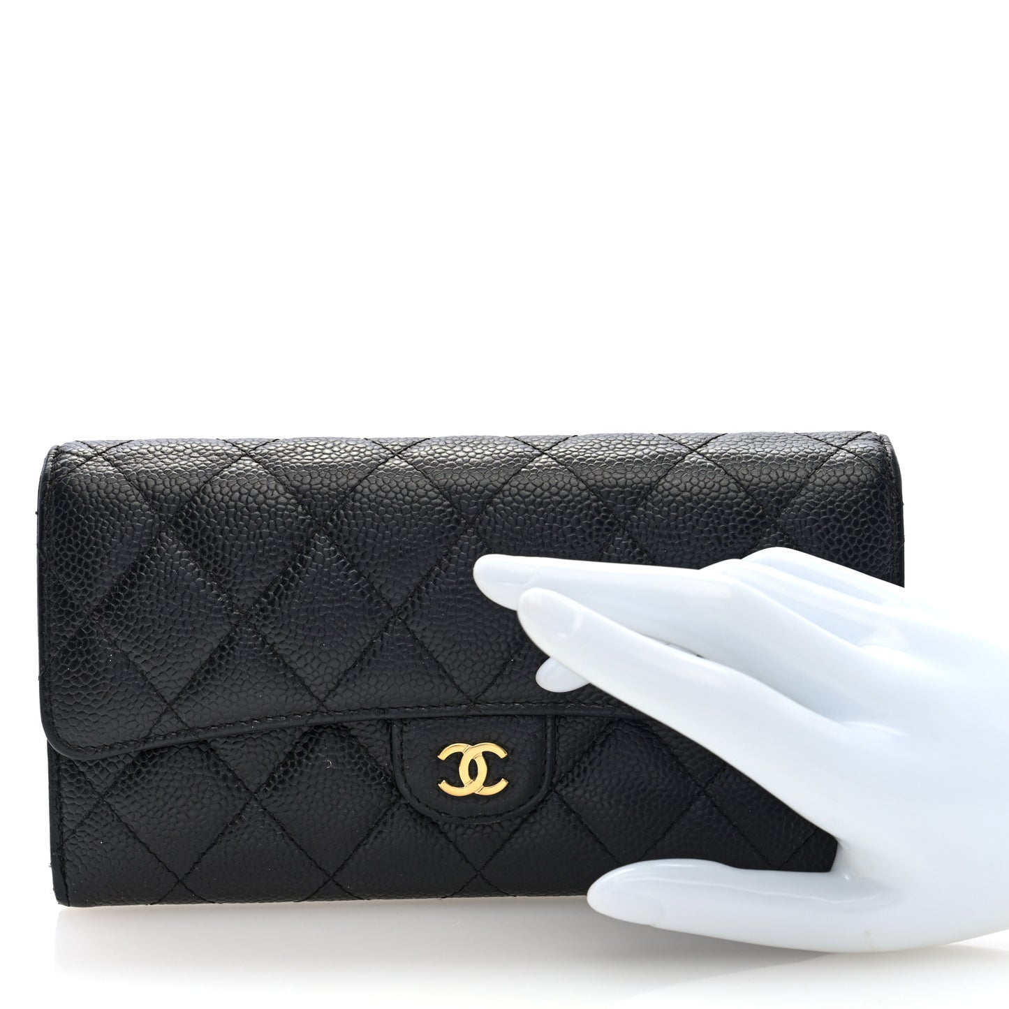 Caviar Quilted Large Gusset Flap Wallet Black