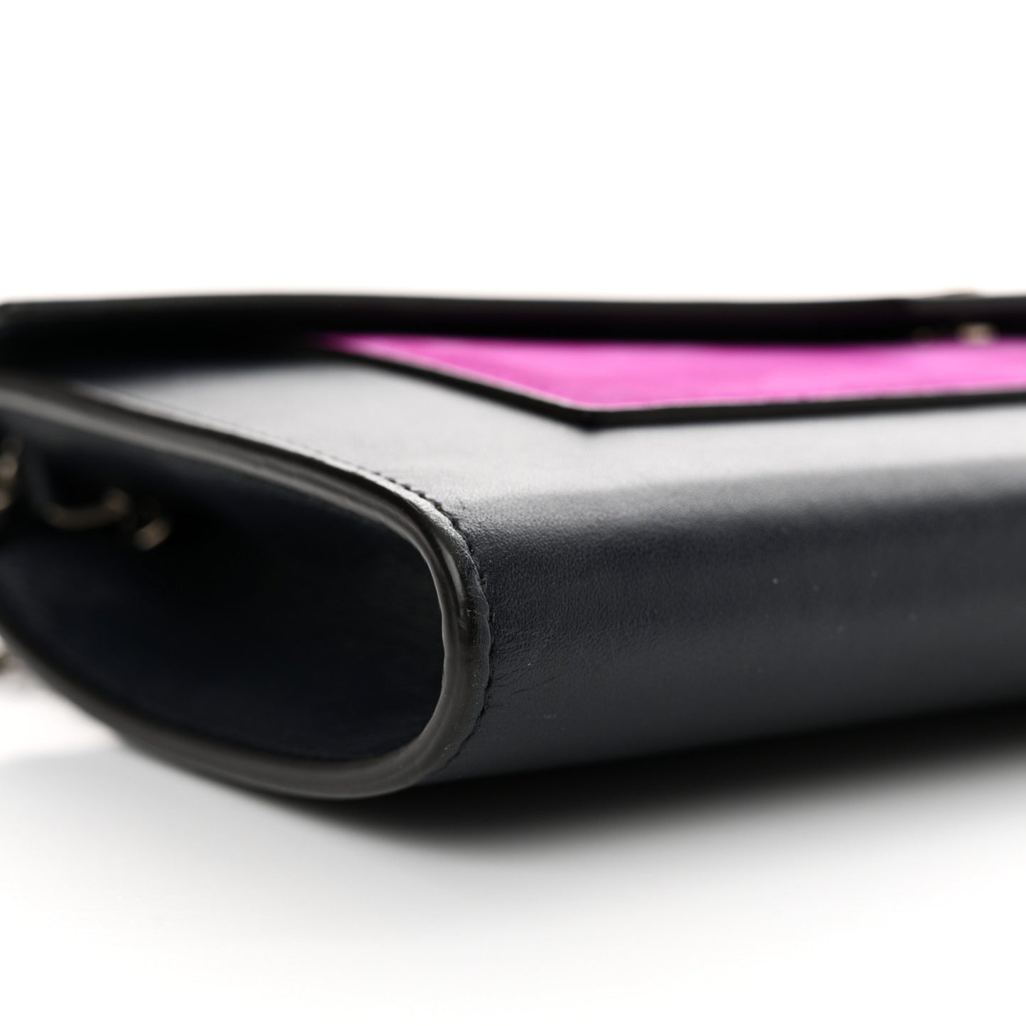 Smooth Calfskin Tri-Color Clutch on a Chain Black