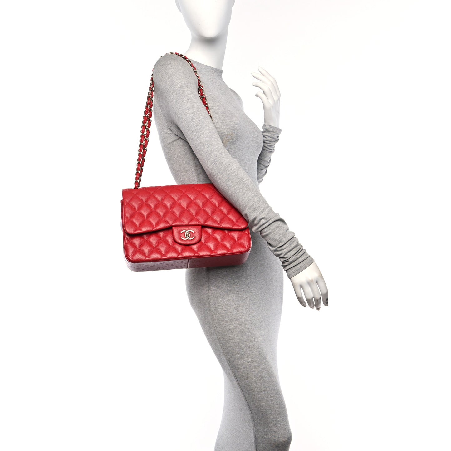 Caviar Quilted Jumbo Double Flap Red