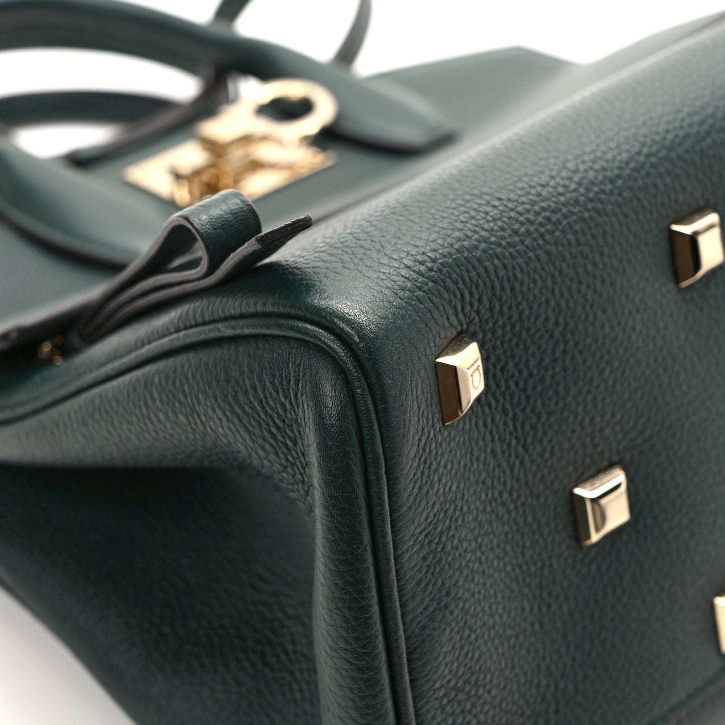 Hammered Calfskin Medium Studio Top Handle Bag Dark Green
