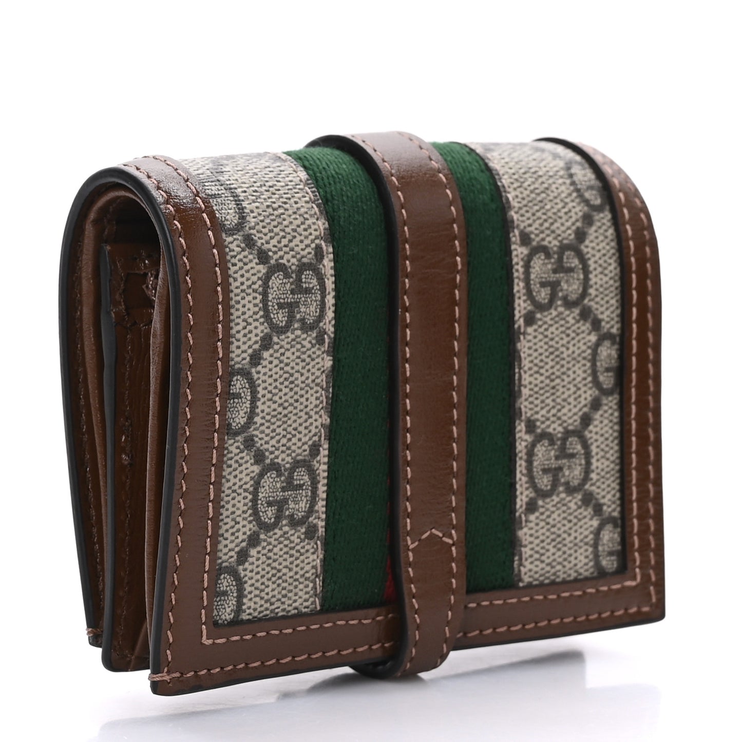 GG Supreme Monogram Textured Calfskin Web Jackie 1961 Card Case Beige Ebony Brown Sugar