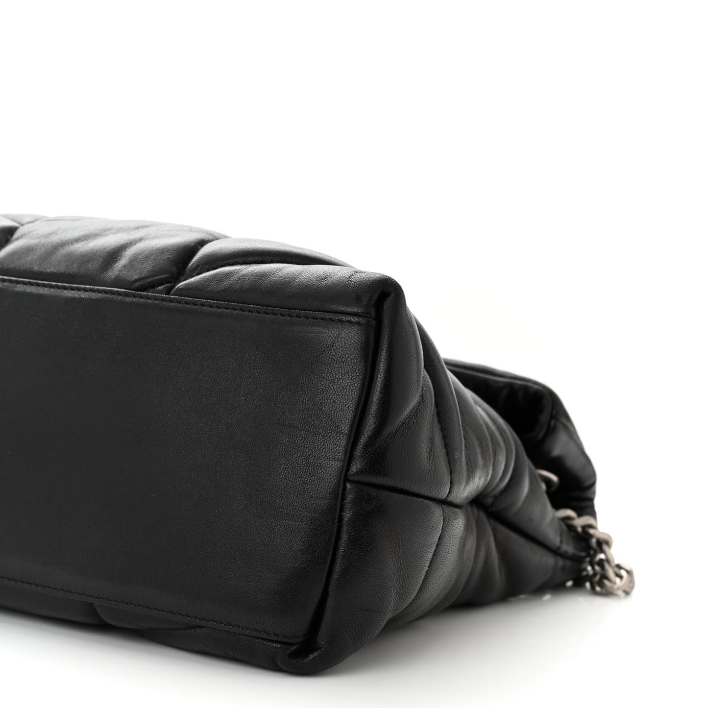 Lambskin Quilted Medium Loulou Puffer Monogram Chain Satchel Black