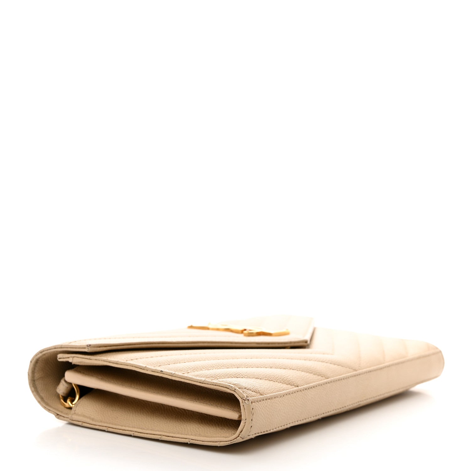 Saint Laurent Grain De Poudre Matelasse Chevron Monogram Chain Wallet Deep Beige 4 of 11