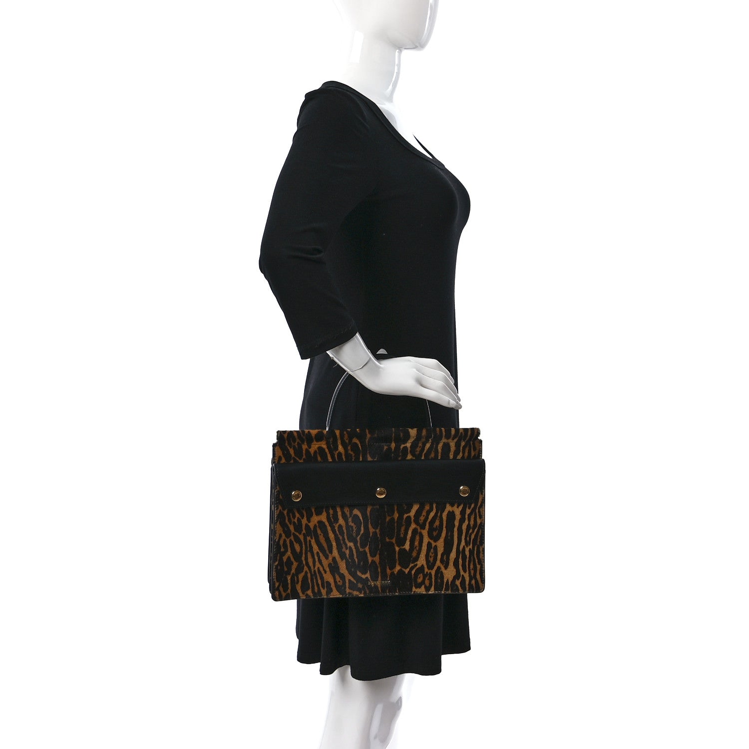 Burberry Calf Hair Leopard Print Small Title Bag with Pocket Black 2 of 10