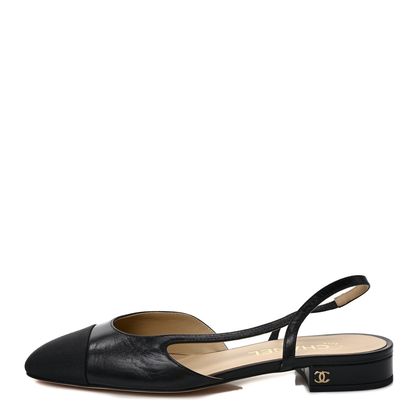 Goatskin Grosgrain CC Slingback Flats 38 Black