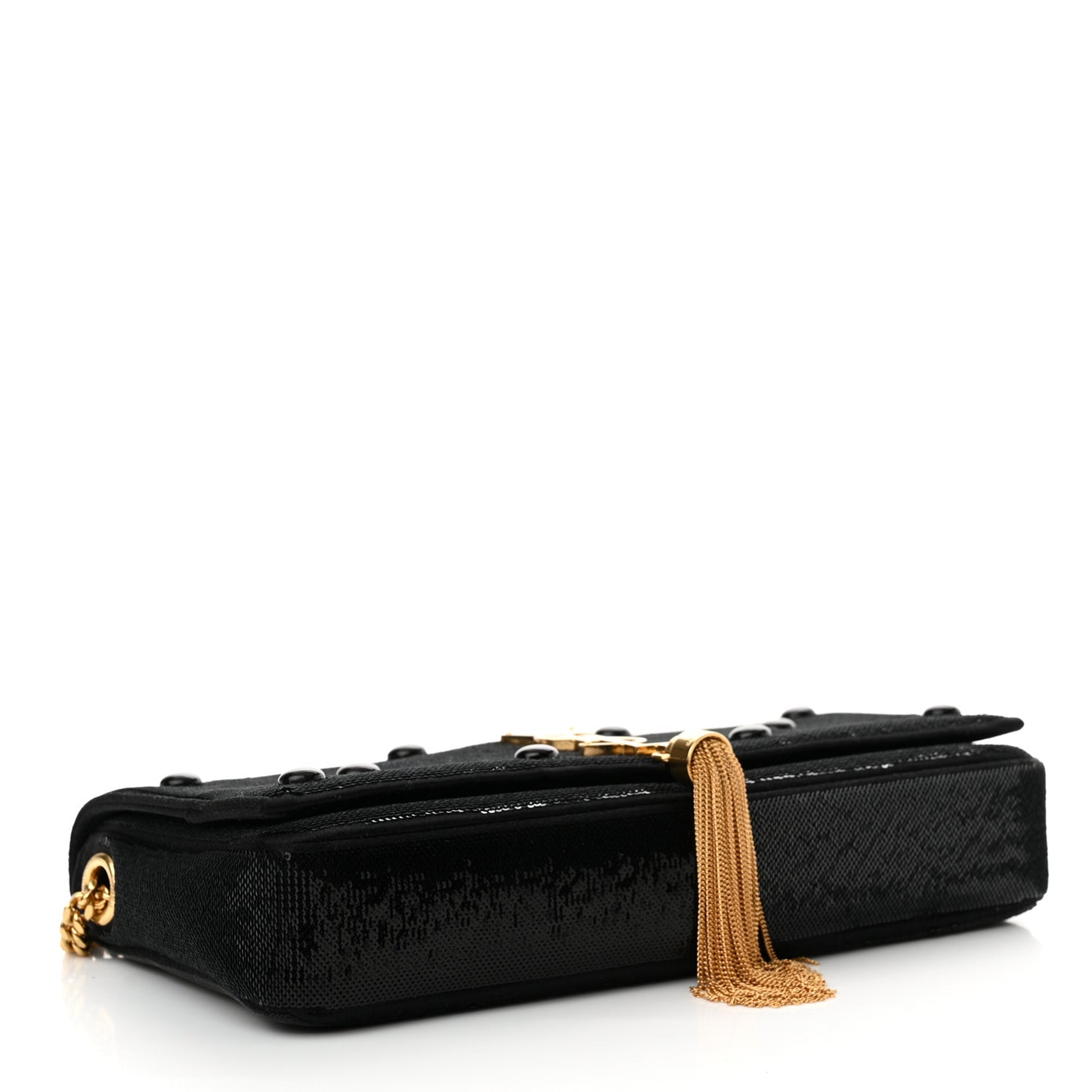 Sequin Satin Monogram Tassel Kate 99 Black