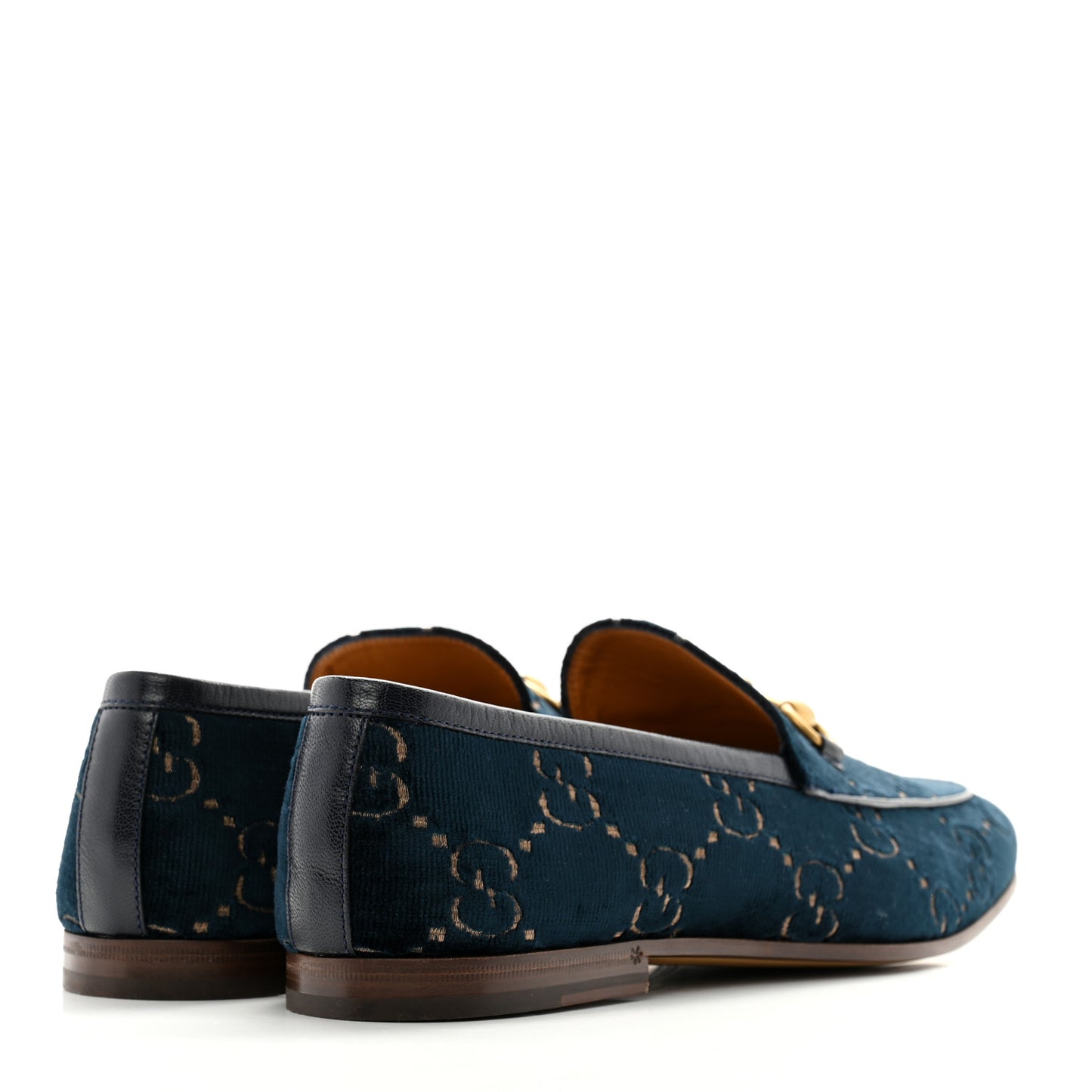 Velvet GG Monogram Horsebit Mens Jordaan Loafers 9.5 Blue Beige