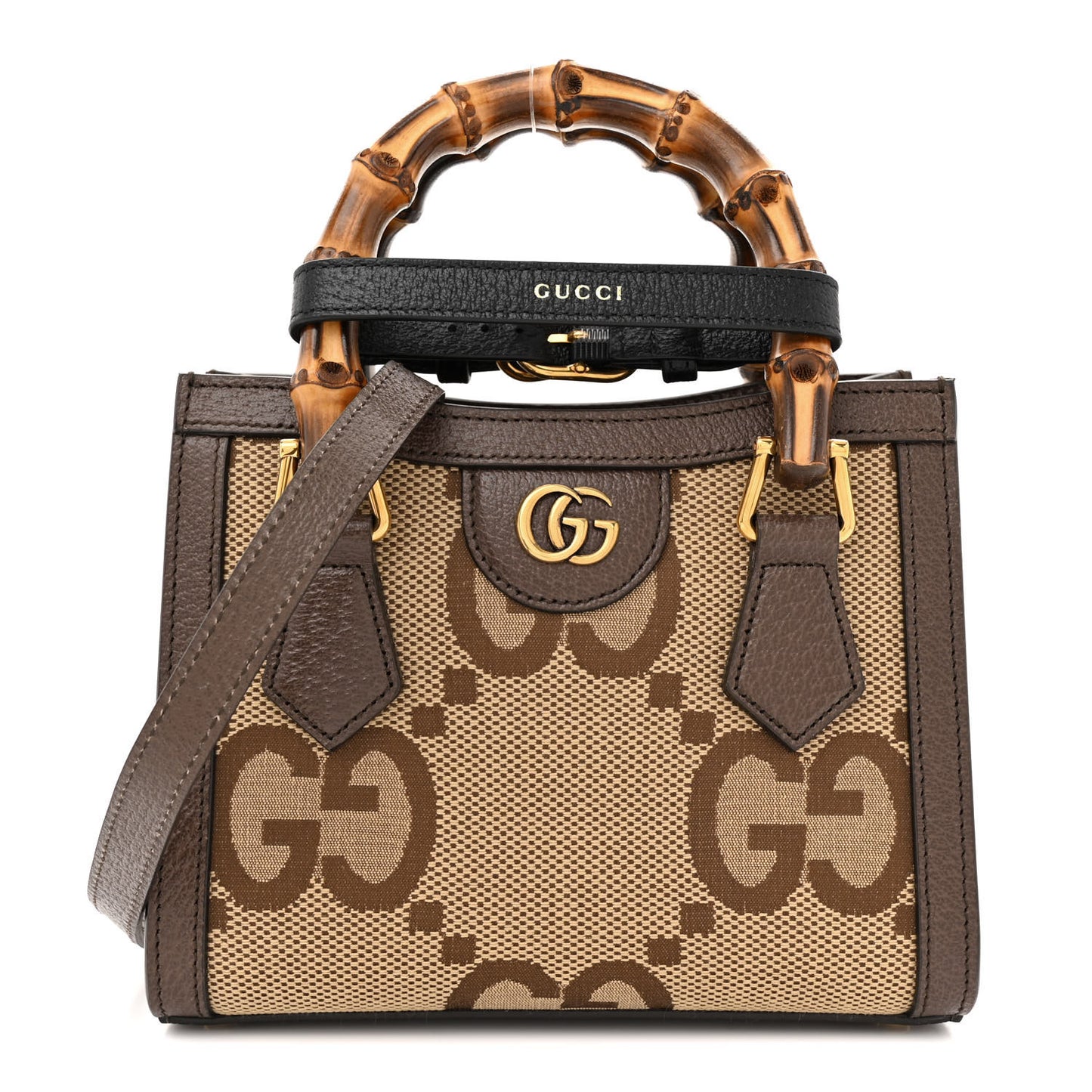 Monogram Jumbo GG Textured Dollar Calfskin Mini Diana Tote Bag Camel Ebony New Acero