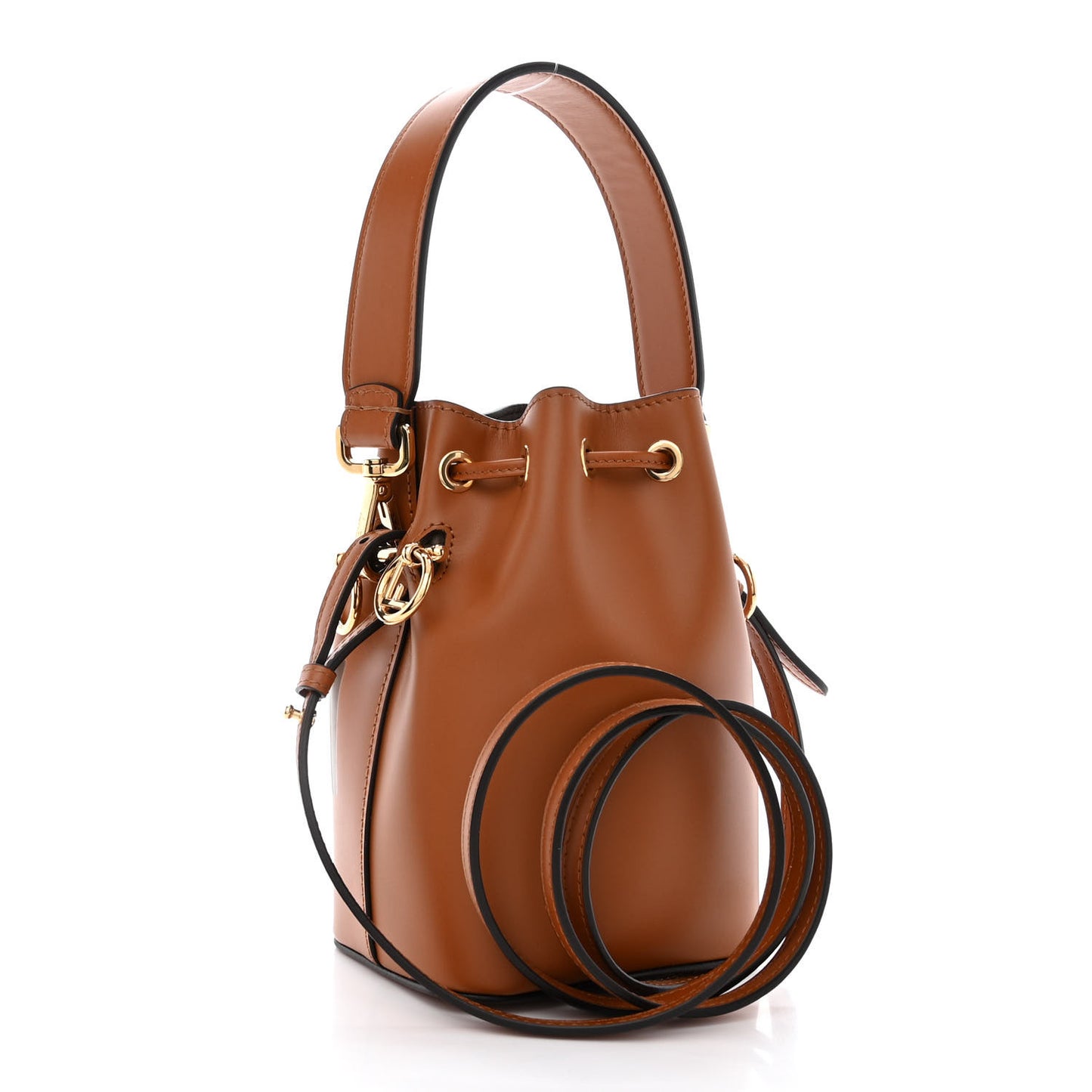 Vitello King F is Fendi Logo Embossed Mini Mon Tresor Bucket Bag Cuoio