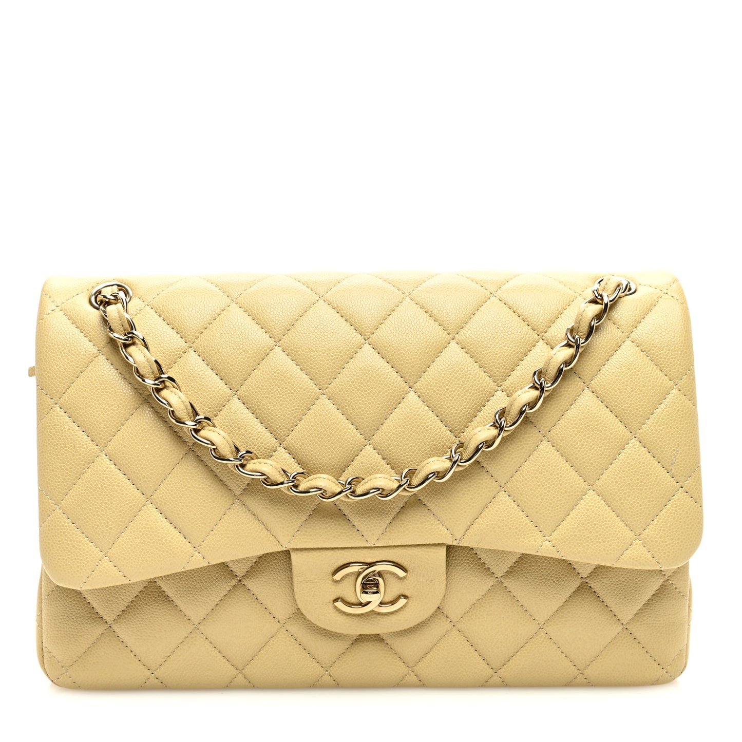 Caviar Quilted Jumbo Double Flap Light Green