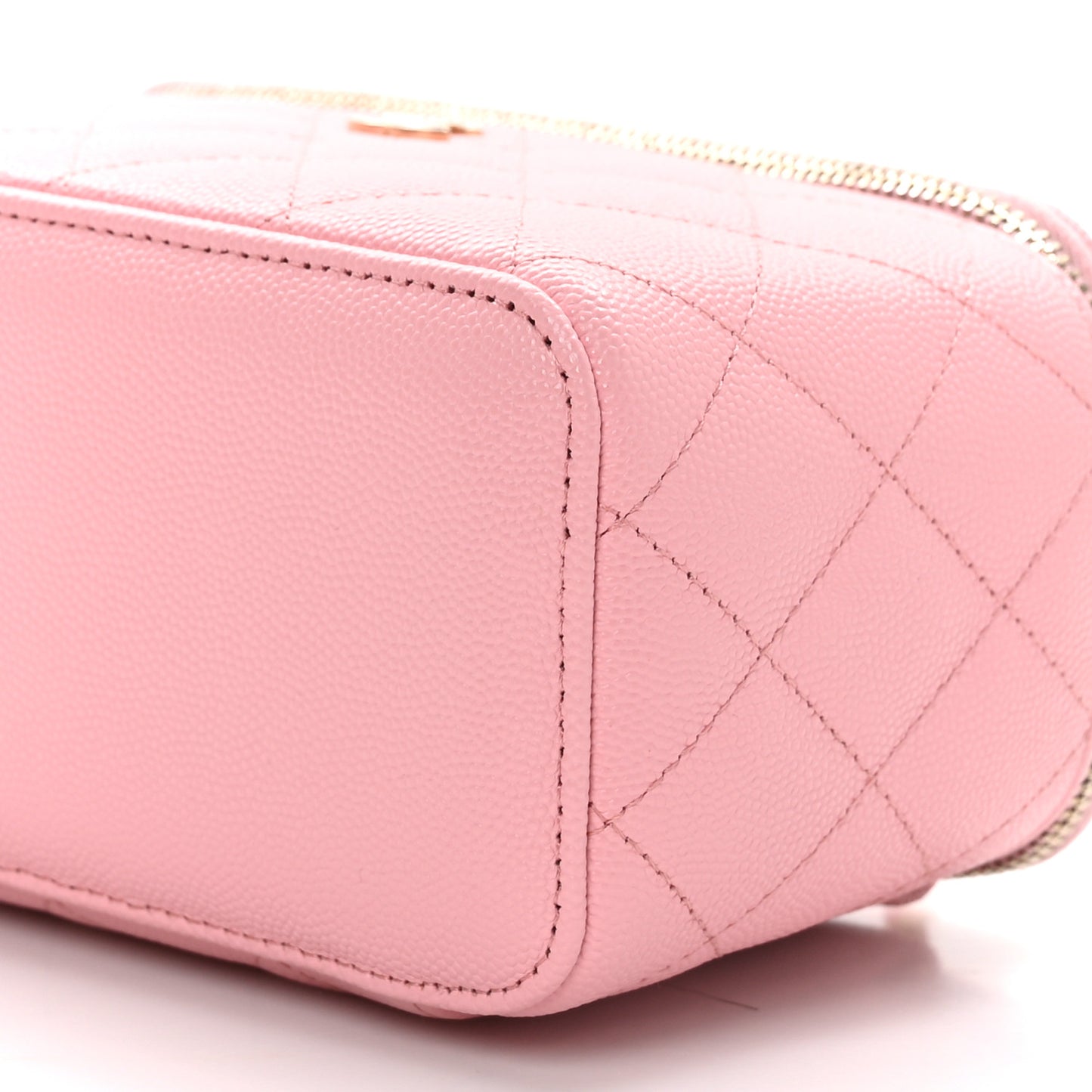 Caviar Quilted Small Vanity Case With Chain Pink
