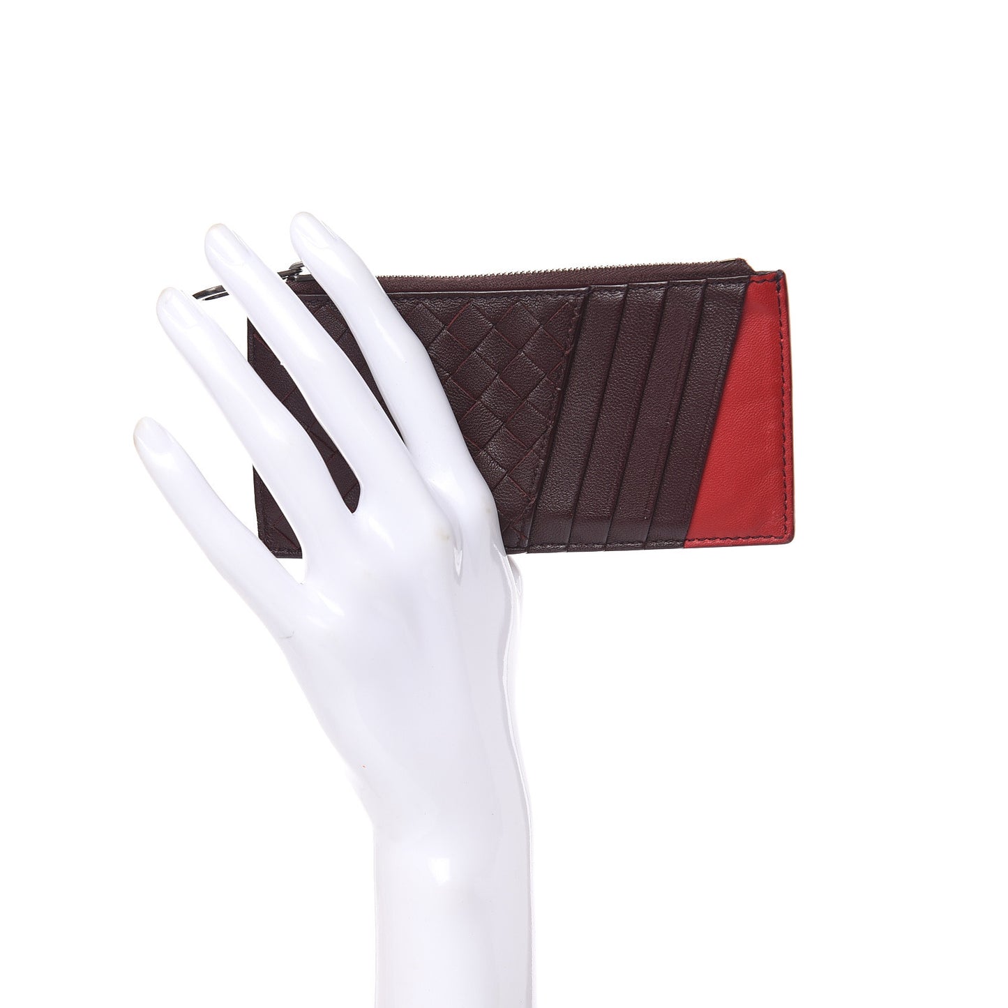 Nappa Intrecciato Zip Card Case Dark Barolo China Red