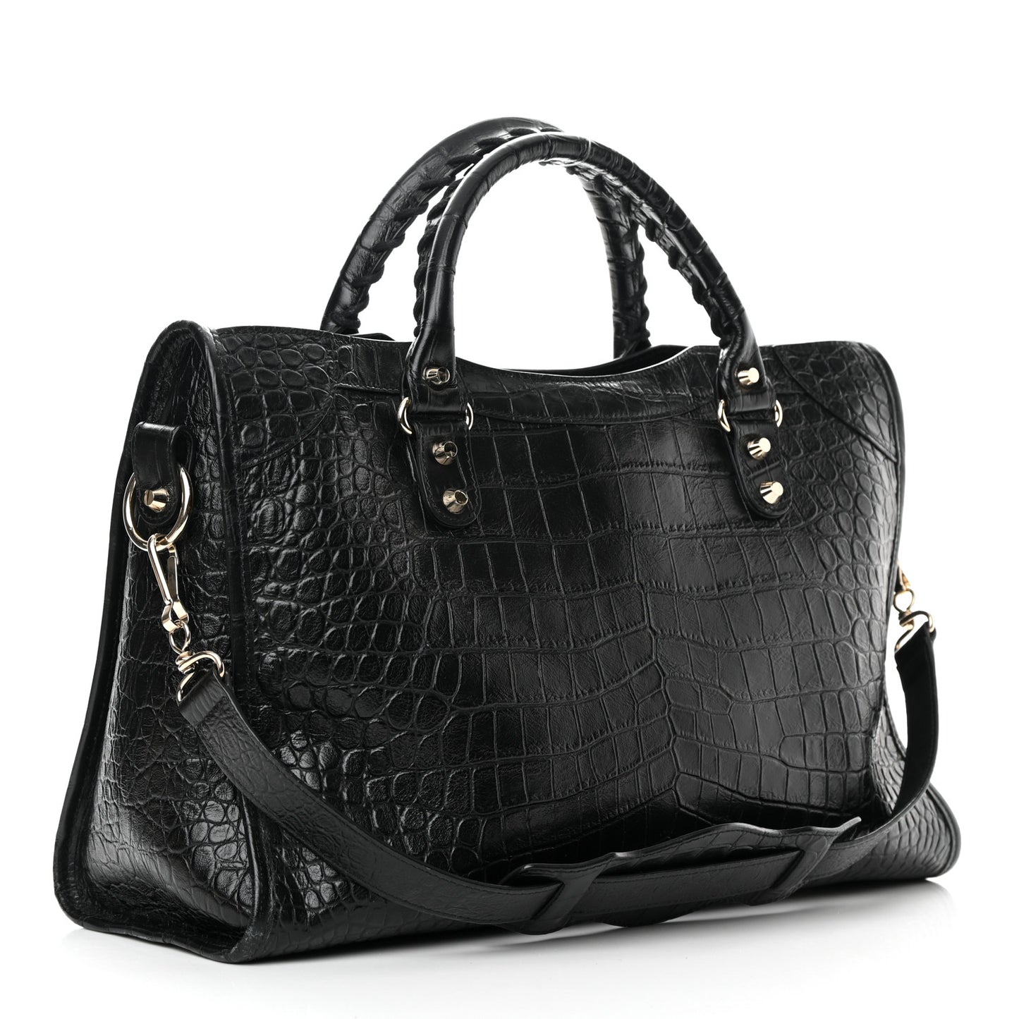 Calfskin Crocodile Embossed Classic Hardware City Black