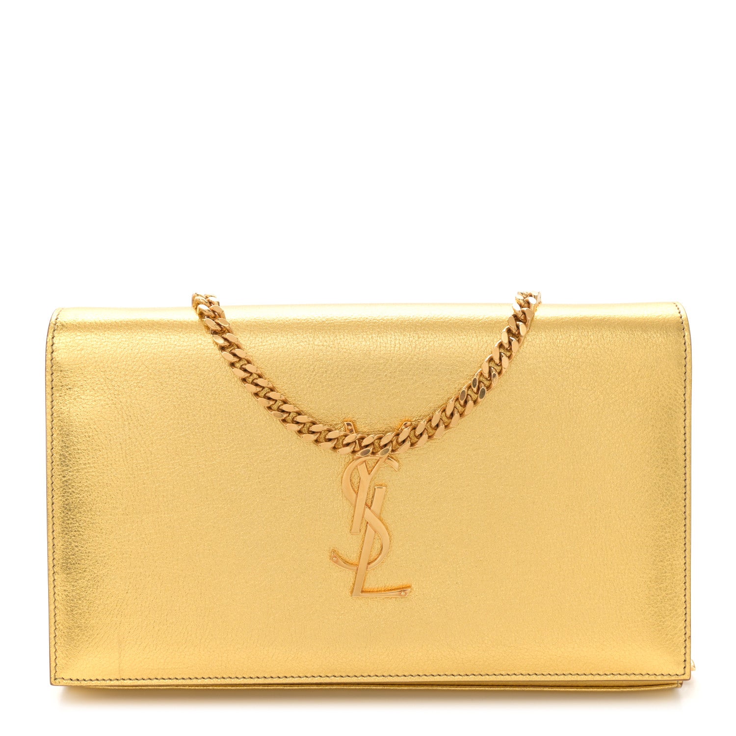 Saint Laurent Metallic Calfskin Monogram Chain Wallet Gold 1720982