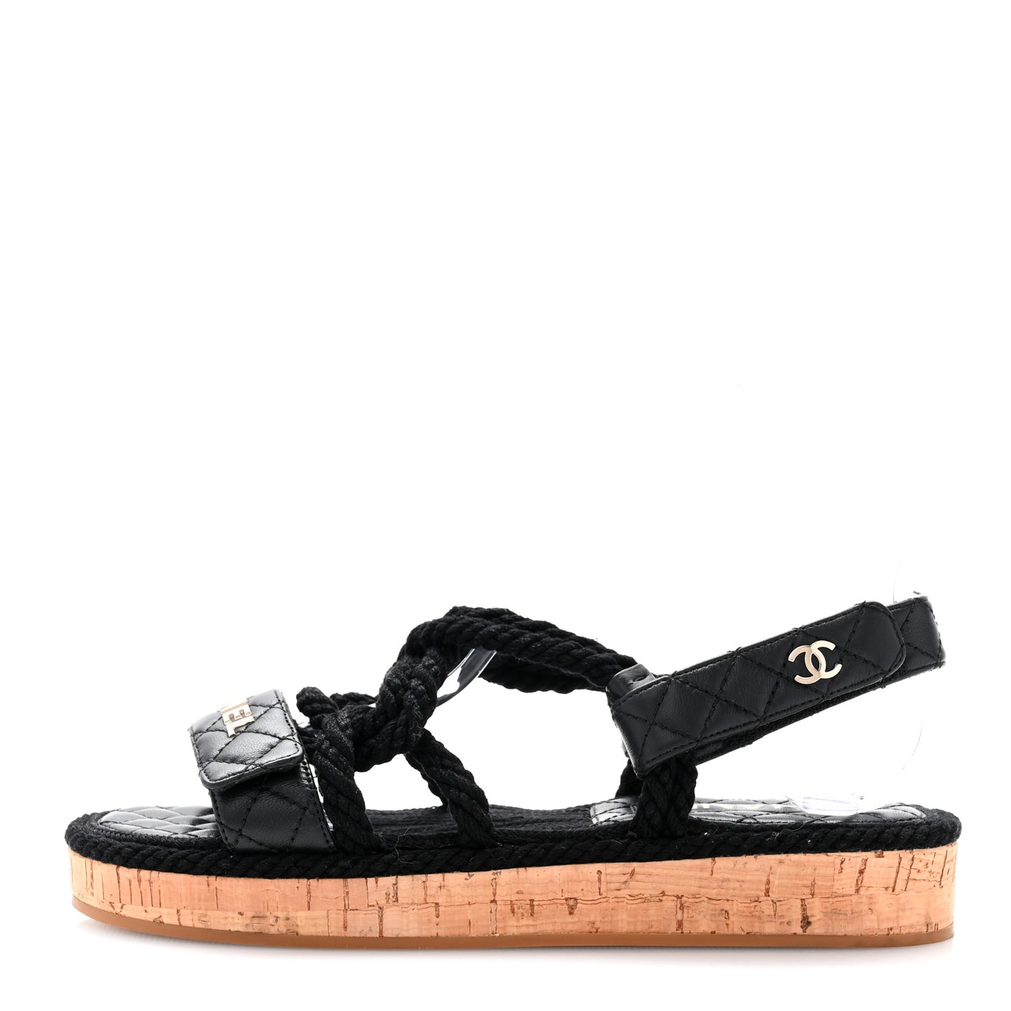 Cord Lambskin Quilted Logo Sandals 38 Black