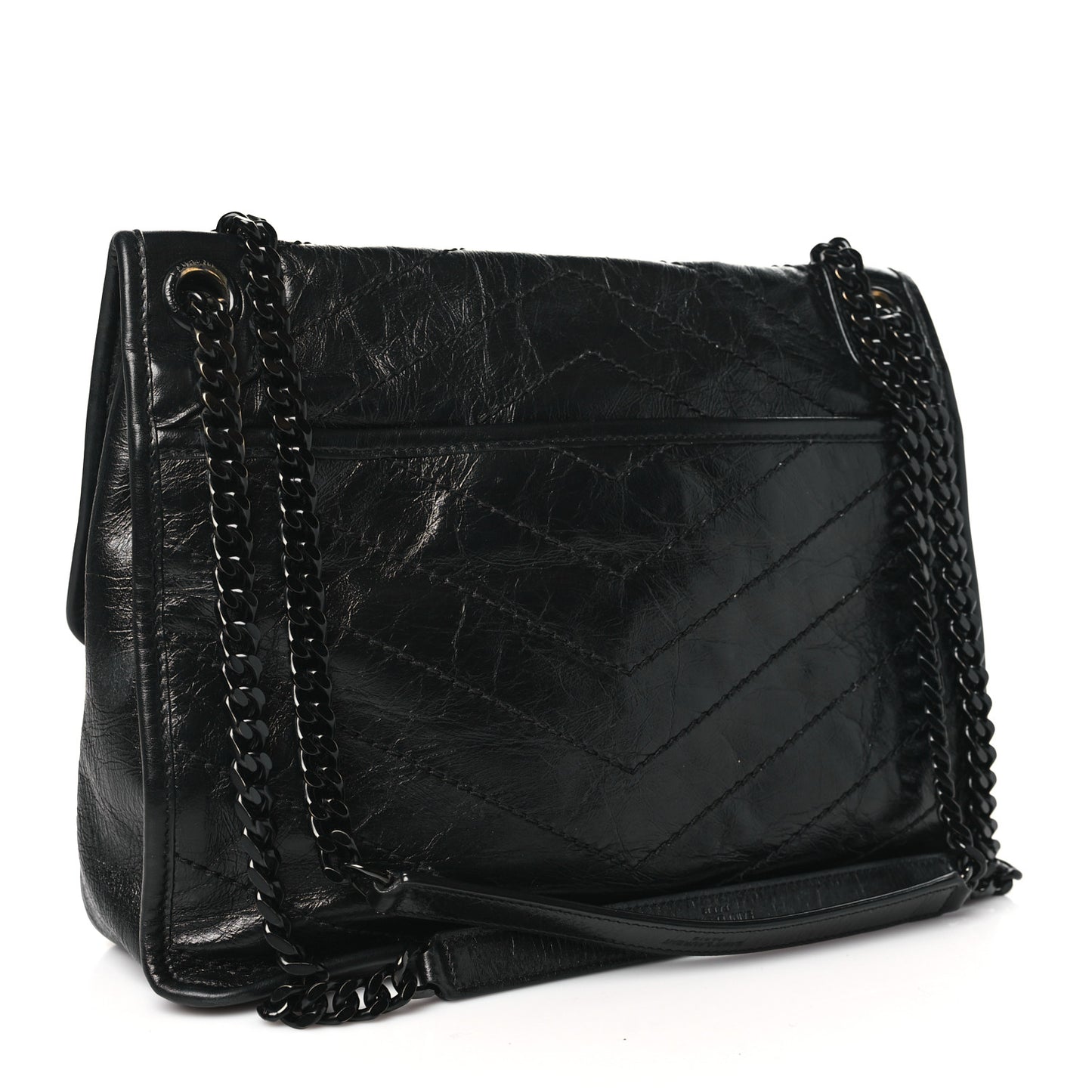 Crinkled Calfskin Matelasse Monogram Medium Niki Chain Satchel Black
