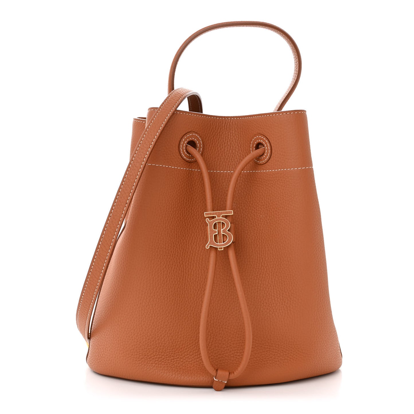 Grainy Calfskin Small TB Bucket Bag Russet Brown