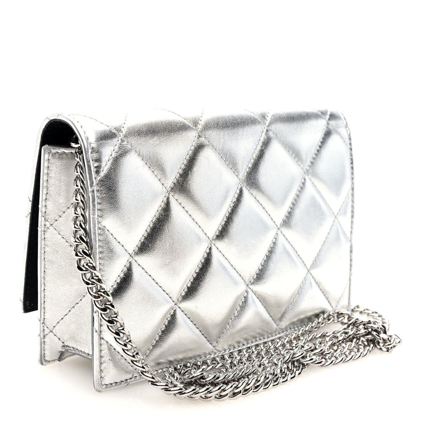 Metallic Calfskin Quilted Graffiti Skull Small Chain Crossbody Bag Silver