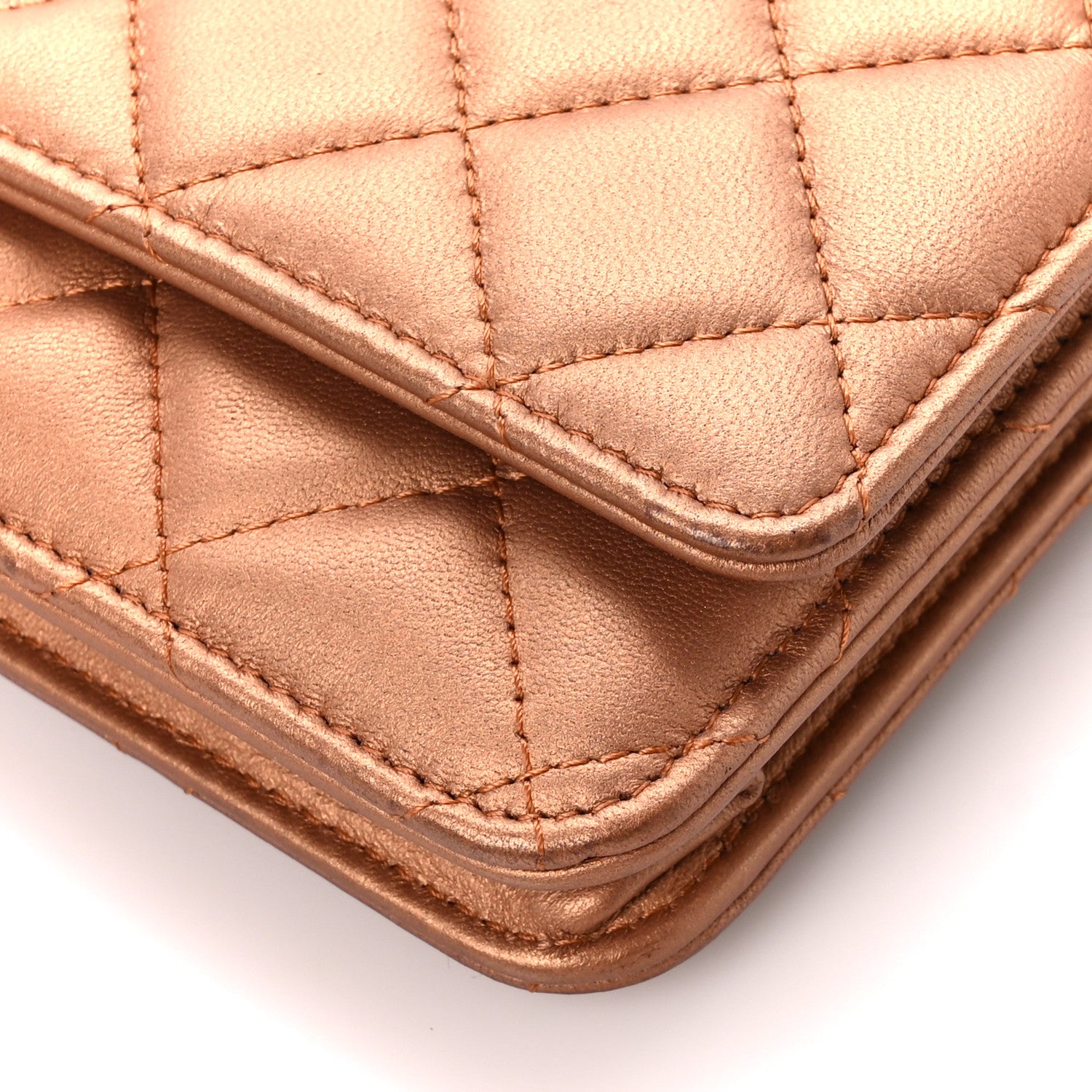 Chanel Metallic Lambskin Quilted Wallet On Chain WOC Golden 12 of 13