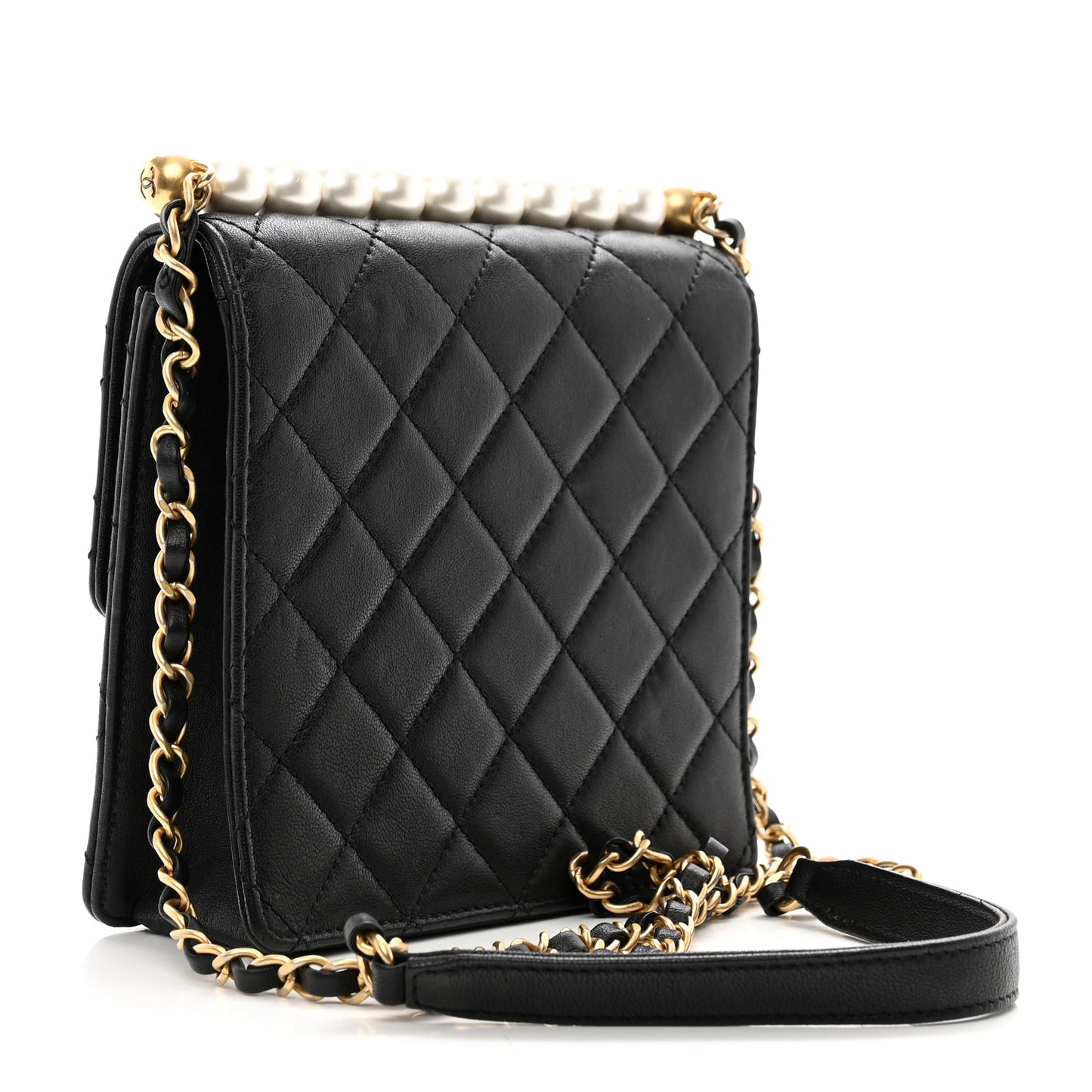 Lambskin Quilted Chic Pearls Flap Black