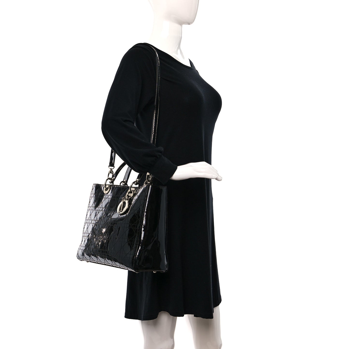 Patent Cannage Stitched Large Lady Dior Black