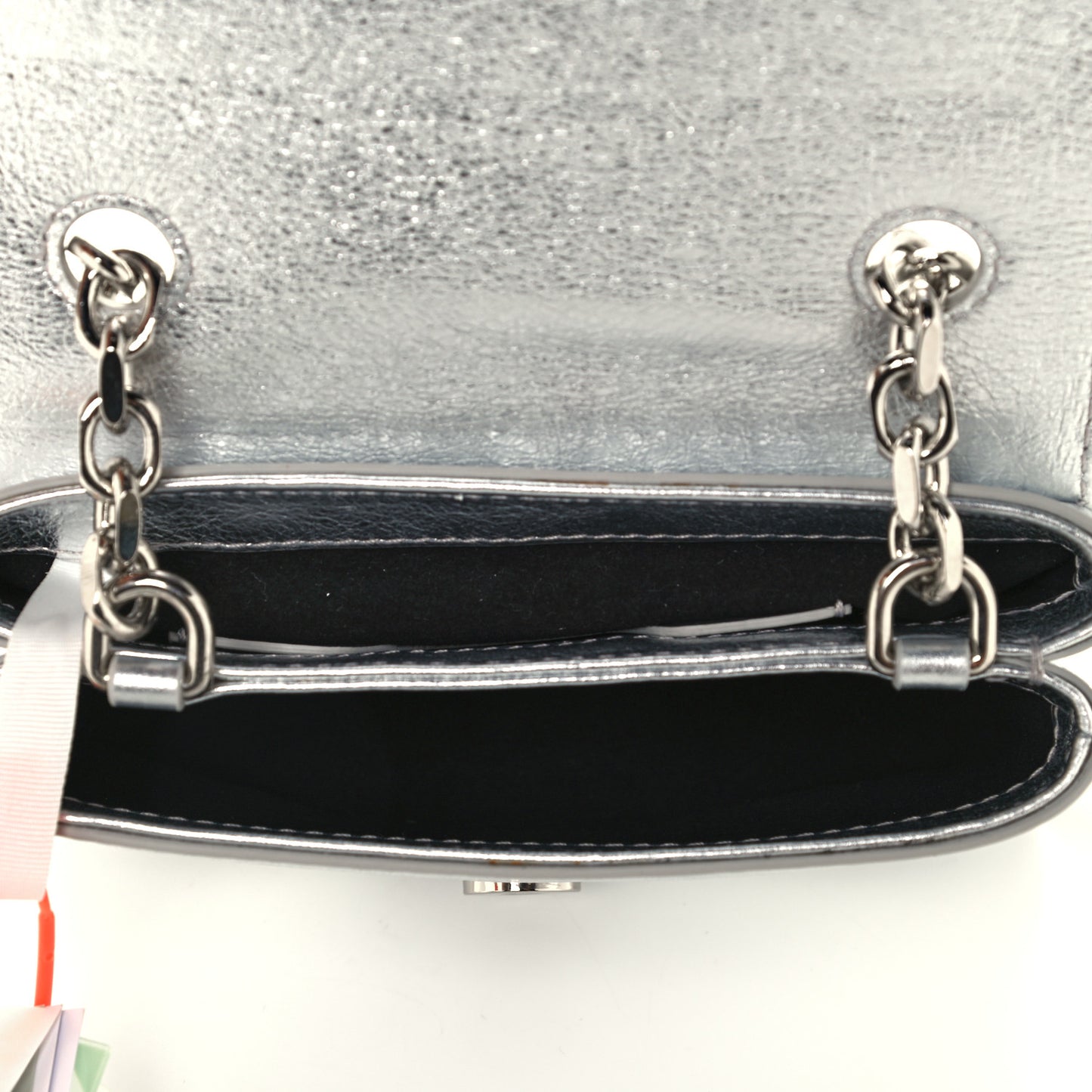 Calfskin Metallic Small Binder Clip Crossbody Silver