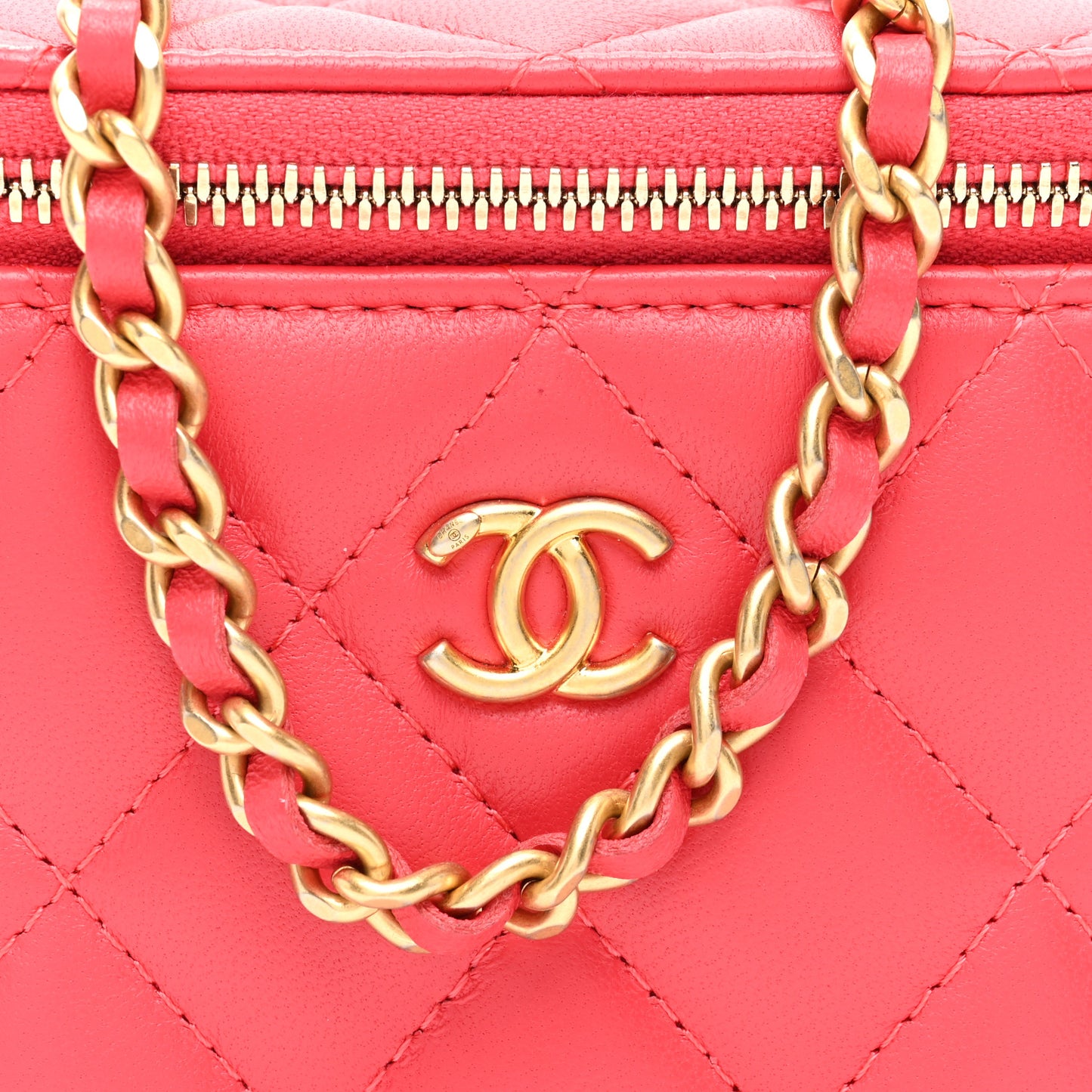 Lambskin Quilted Pearl Crush Mini Vanity Case With Chain Dark Pink