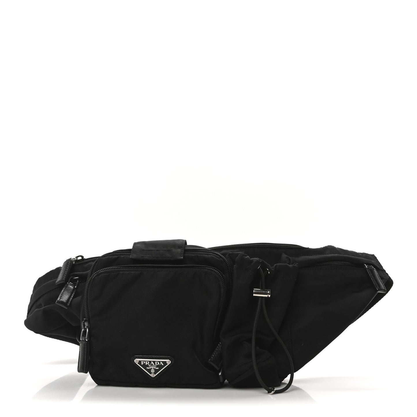 Nylon Metal Triple Pocket Belt Bag Black