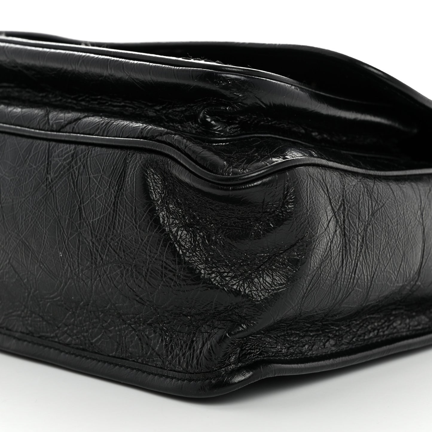 Crinkled Calfskin Matelasse Monogram Medium Niki Chain Satchel Black