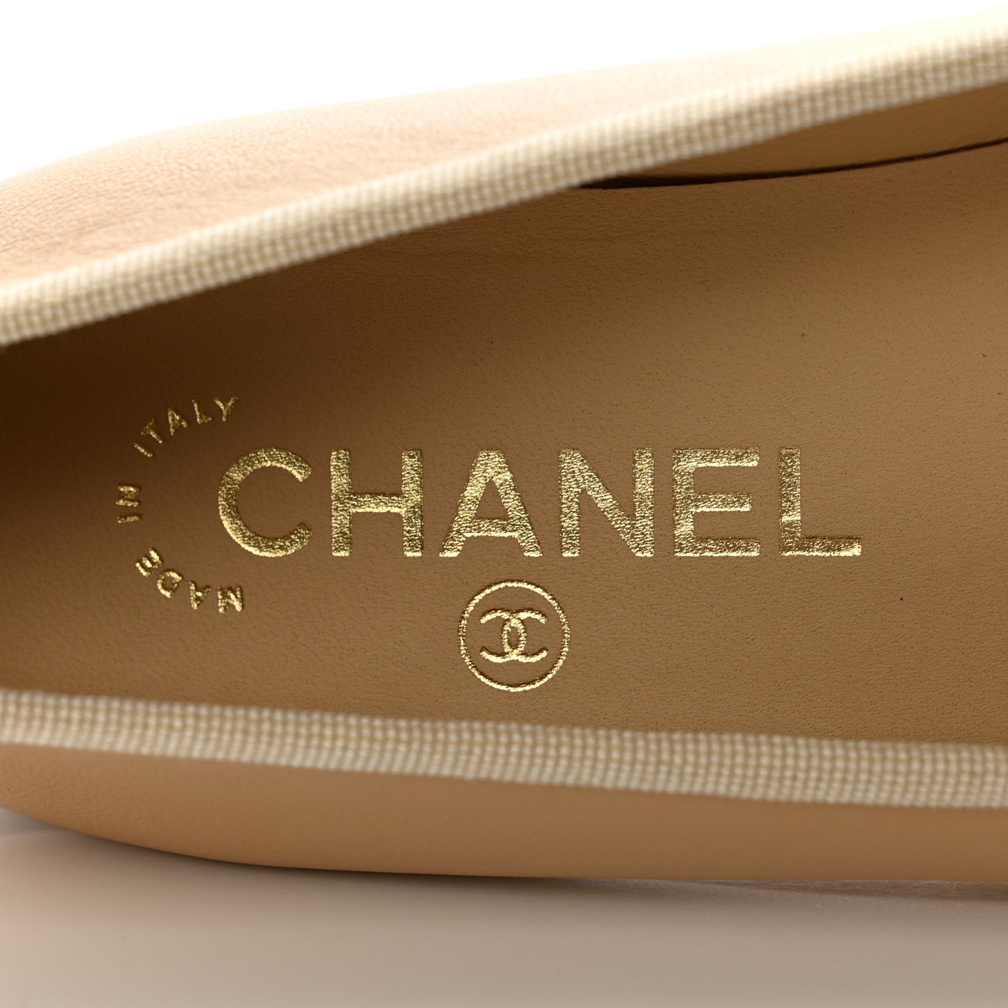 Lambskin Cap Toe CC Ballerina Flats 36.5 Beige Black