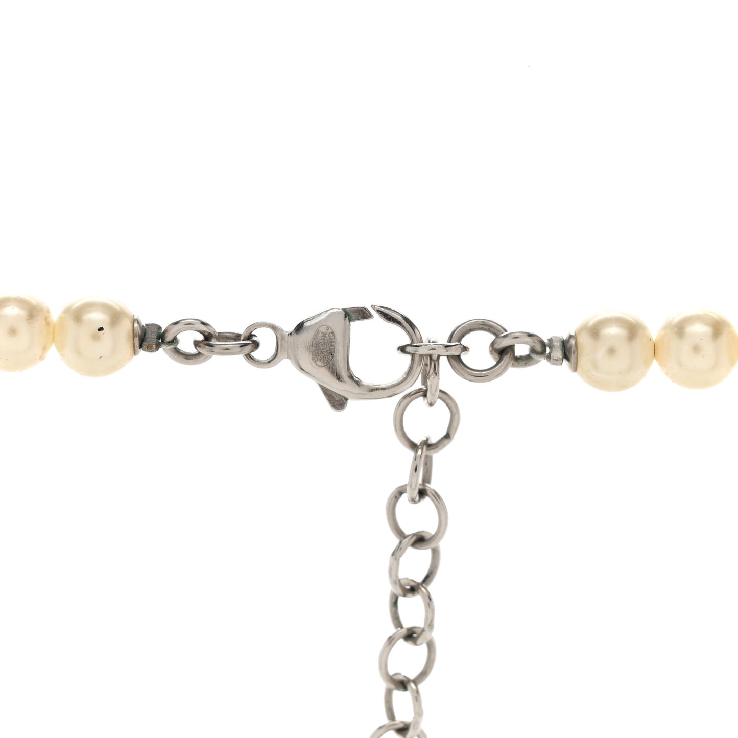 Graduated Pearl Enamel Bead CC Logo Long Necklace White Blue Multicolor