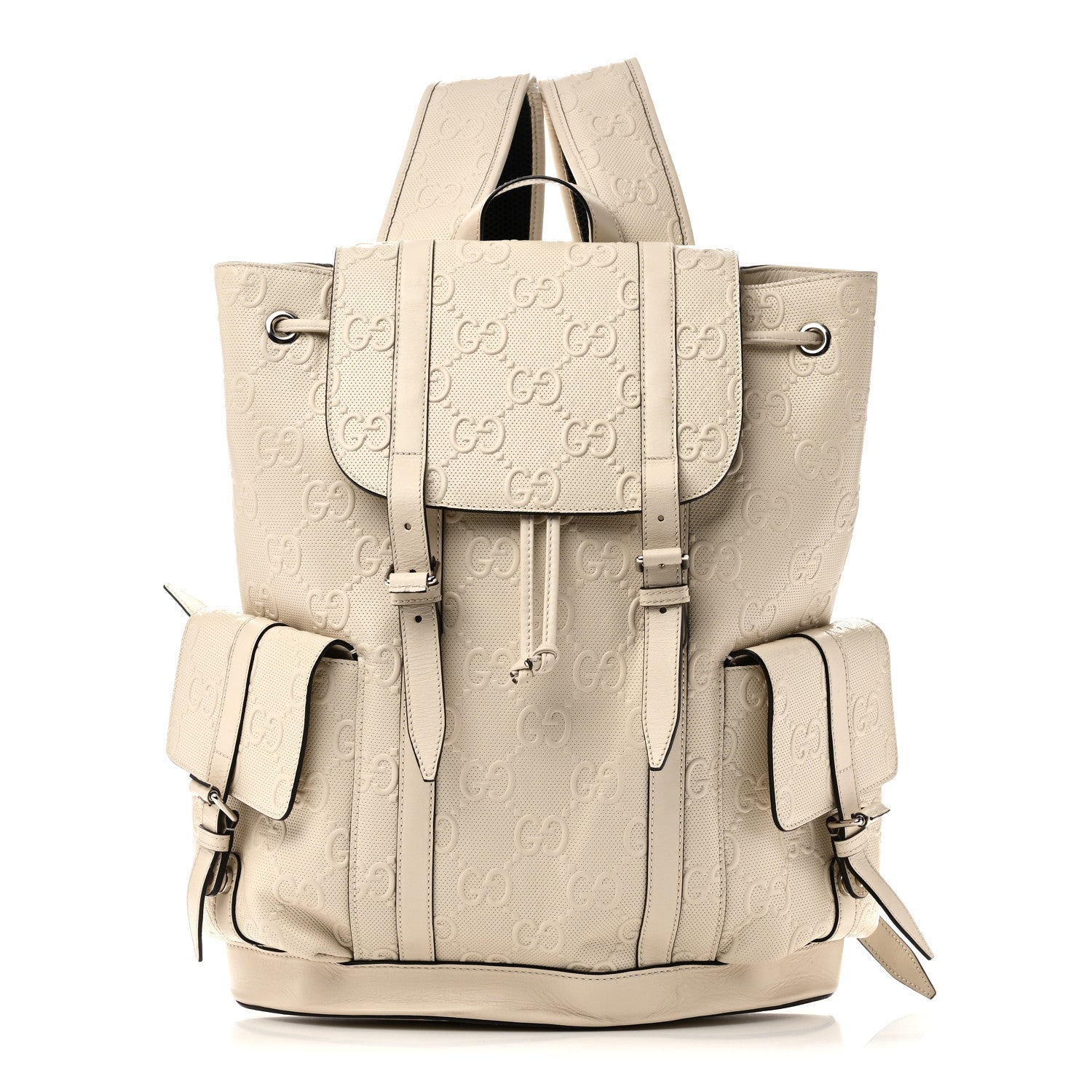 double buckle leather backpack Gucci Piuma Calfskin Jumbo GG Embossed Double Buckle Backpack Mystic White 1904062 – FASHIONPHILE