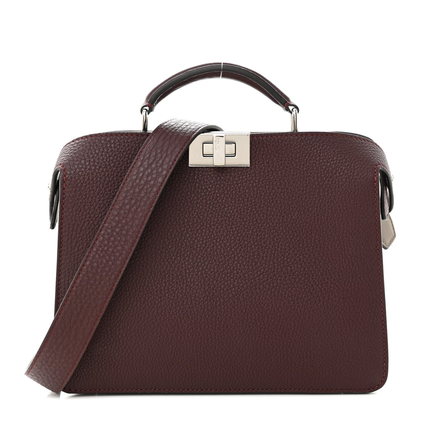 Cuoio Romano Vitello Cover Glazed Fabric Bi-Color FF 1974 Mini Peekaboo I SEE U Satchel Granada Tartufo Burgundy Tobacco Moro