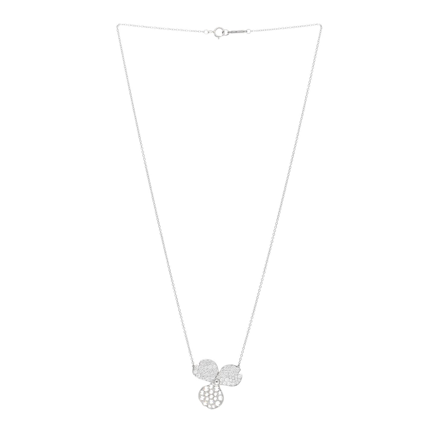 Platinum Diamond Large Paper Flowers Pave Pendant Necklace
