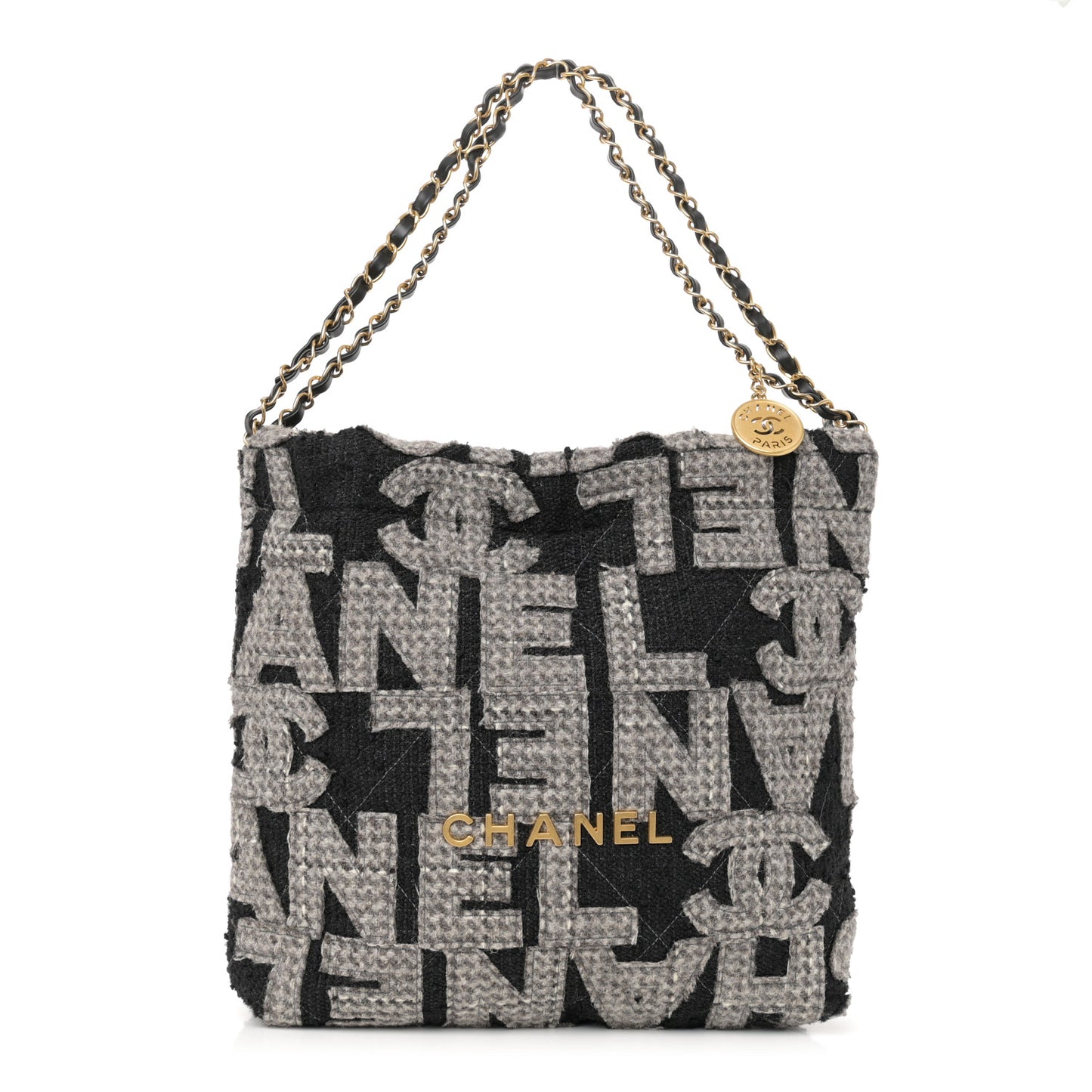 Wool Tweed Quilted Chanel 22 Grey Black