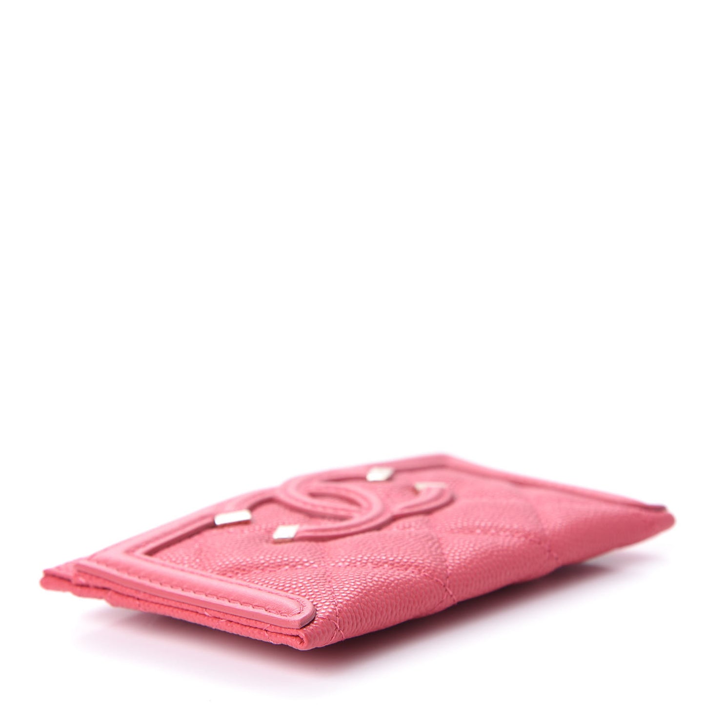 Caviar Quilted Filigree Card Holder Pink