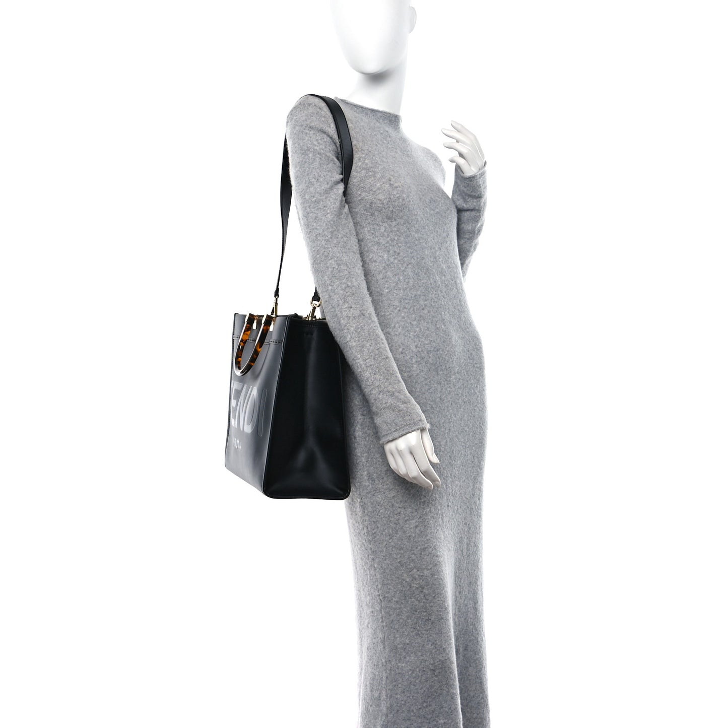 Vitello King Plexiglass Medium Fendi Sunshine Shopper Tote Black